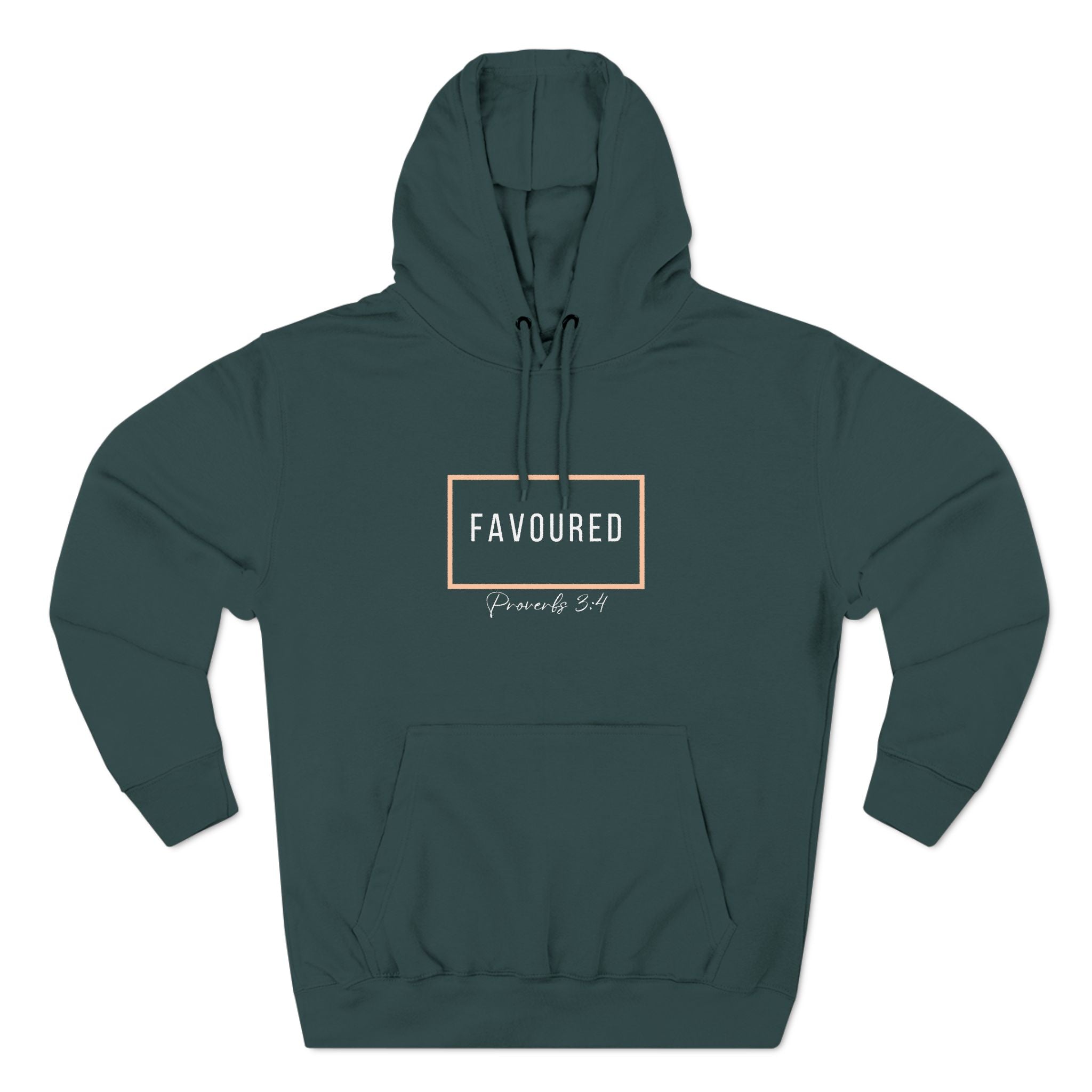 Favoured Christian Hoodie – Proverbs 3:4 Scripture Minimalist Hoodie | Faith-Based Unisex Fleece Pullover