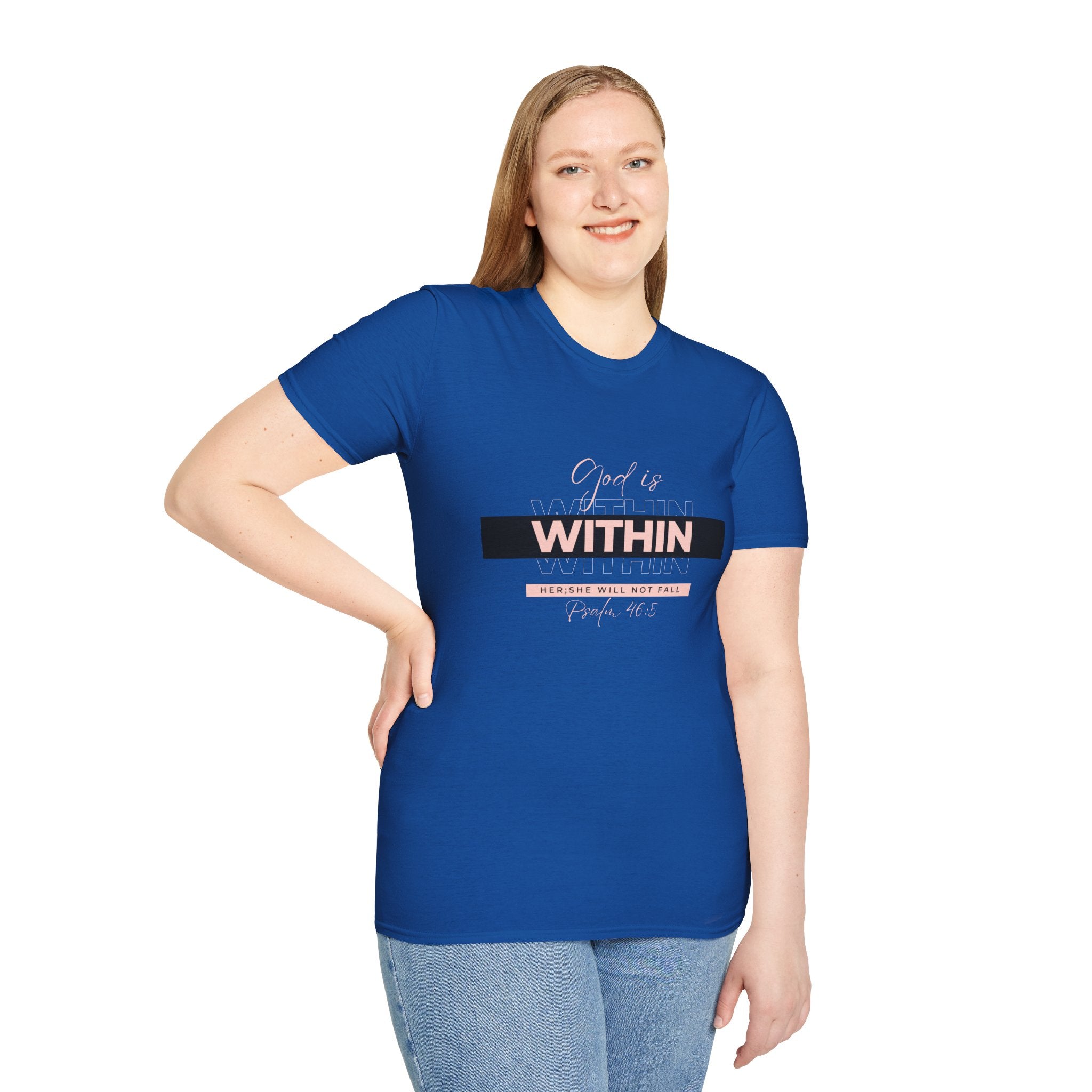 Christian T-Shirt – God Is Within Her (Psalm 46:5) – Inspirational Bible Verse Tee, Faith Apparel for Women
