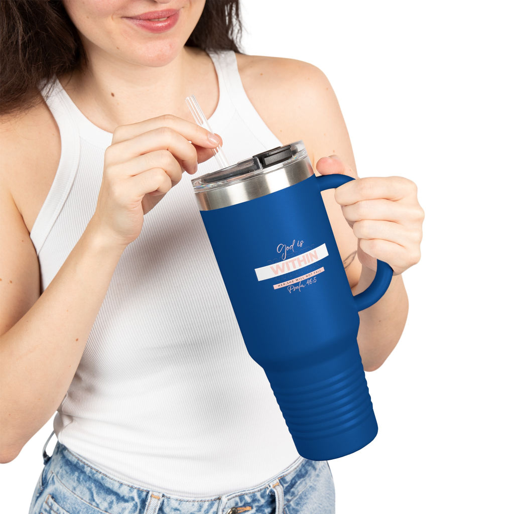 God Is Within Her Insulated Travel Mug — Psalm 46:5 Christian Tumbler with Handle
