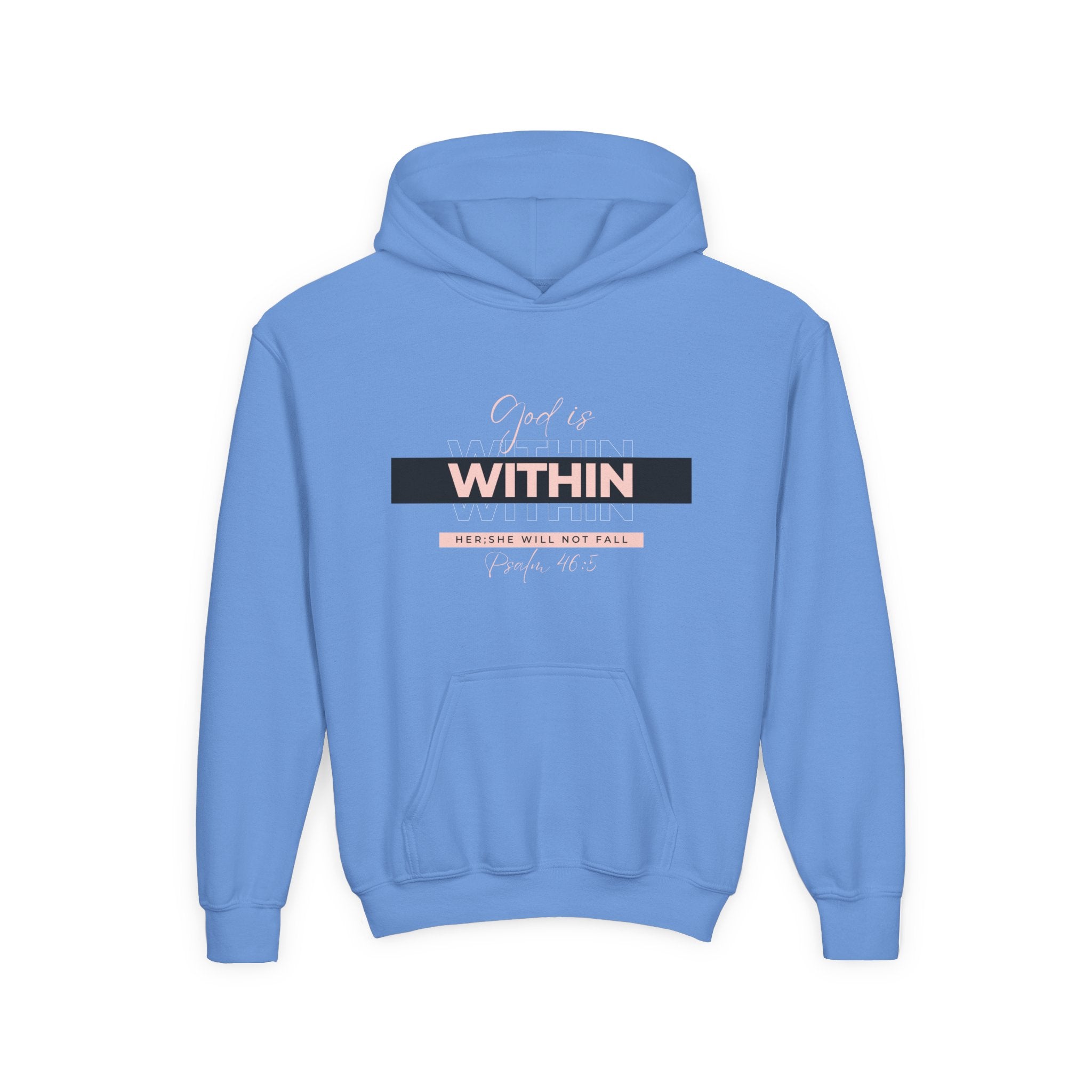 God Is Within Her Youth Hoodie — Psalm 46:5 Christian Hoodie for Girls | Inspirational Faith-Based Kids Pullover