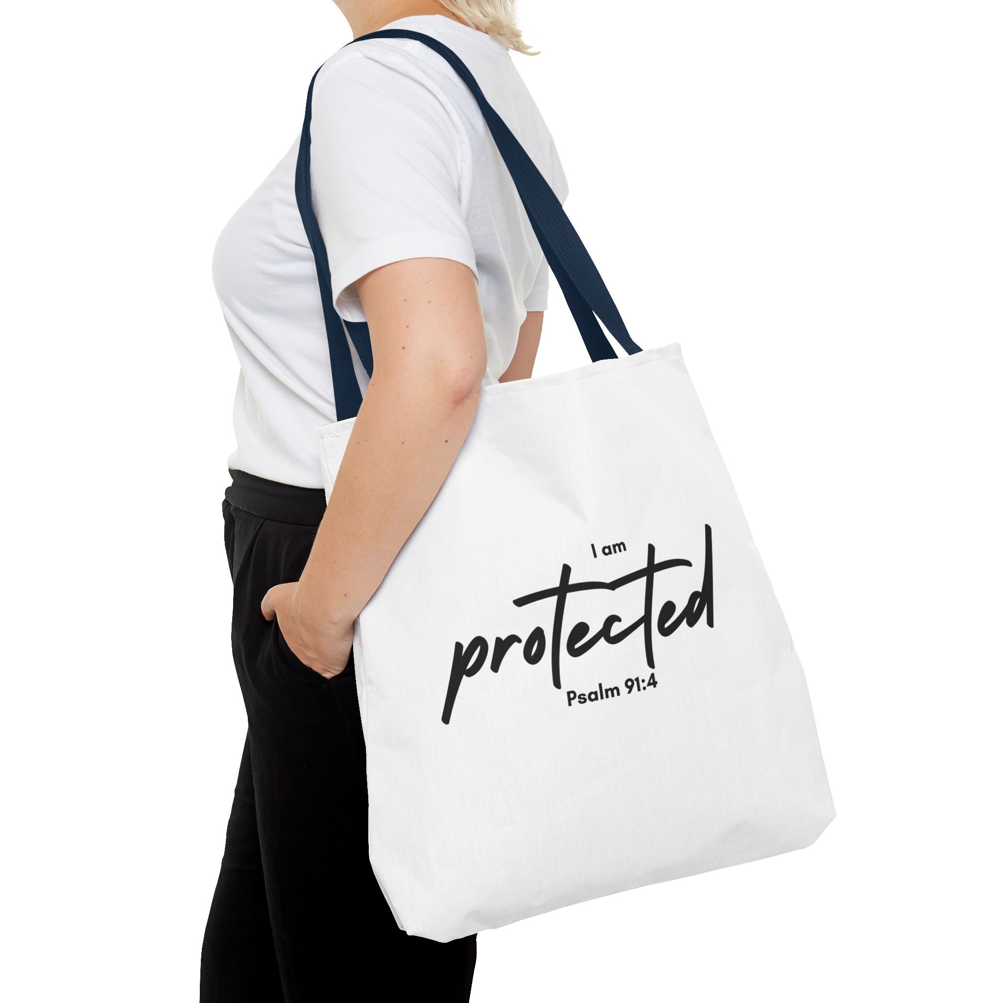 I Am Protected Tote Bag — Psalm 91:4 Christian Scripture Canvas Tote | Faith-Based Carryall