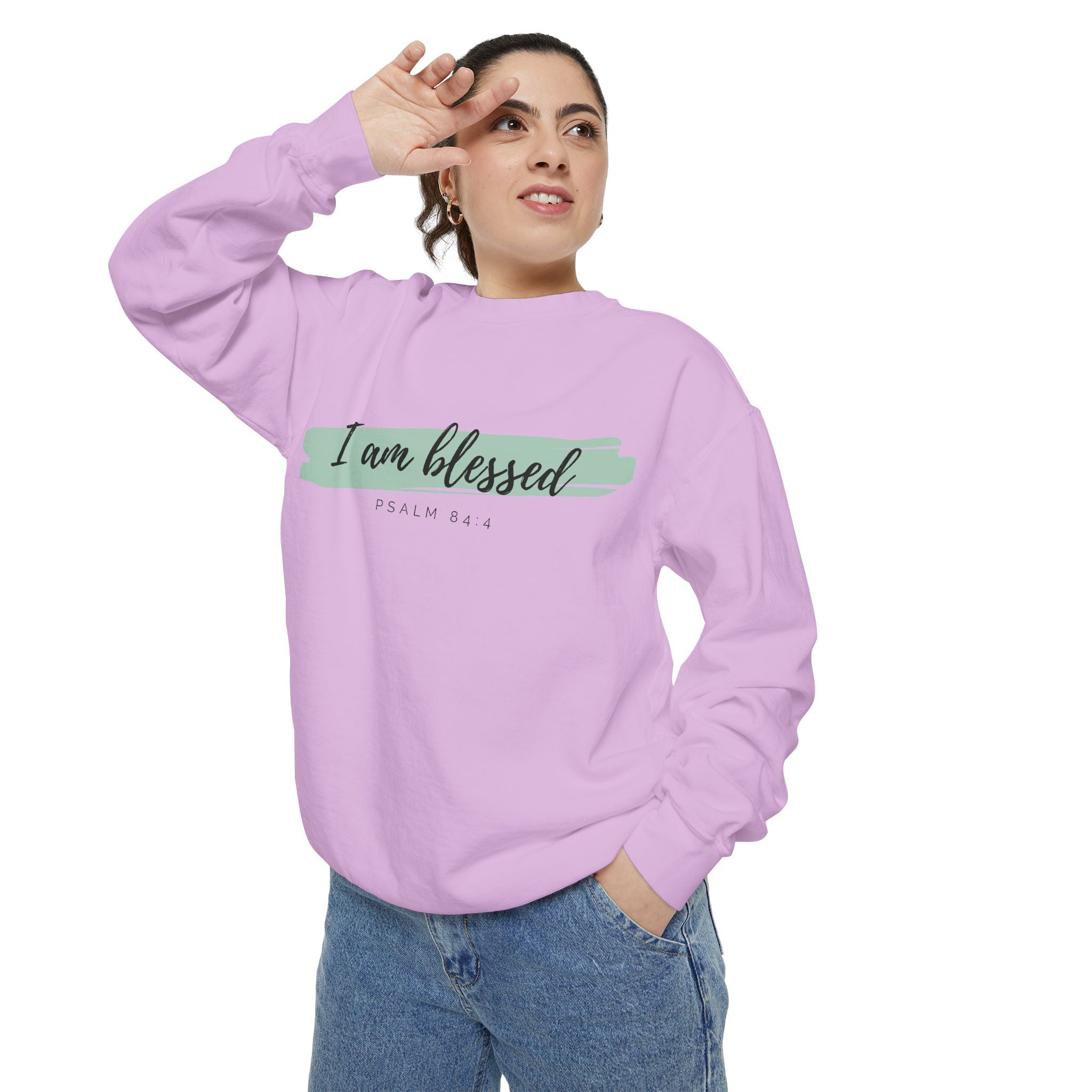 I Am Blessed Sweatshirt – Psalm 84:4 Christian Inspirational Crewneck (Garment-Dyed)