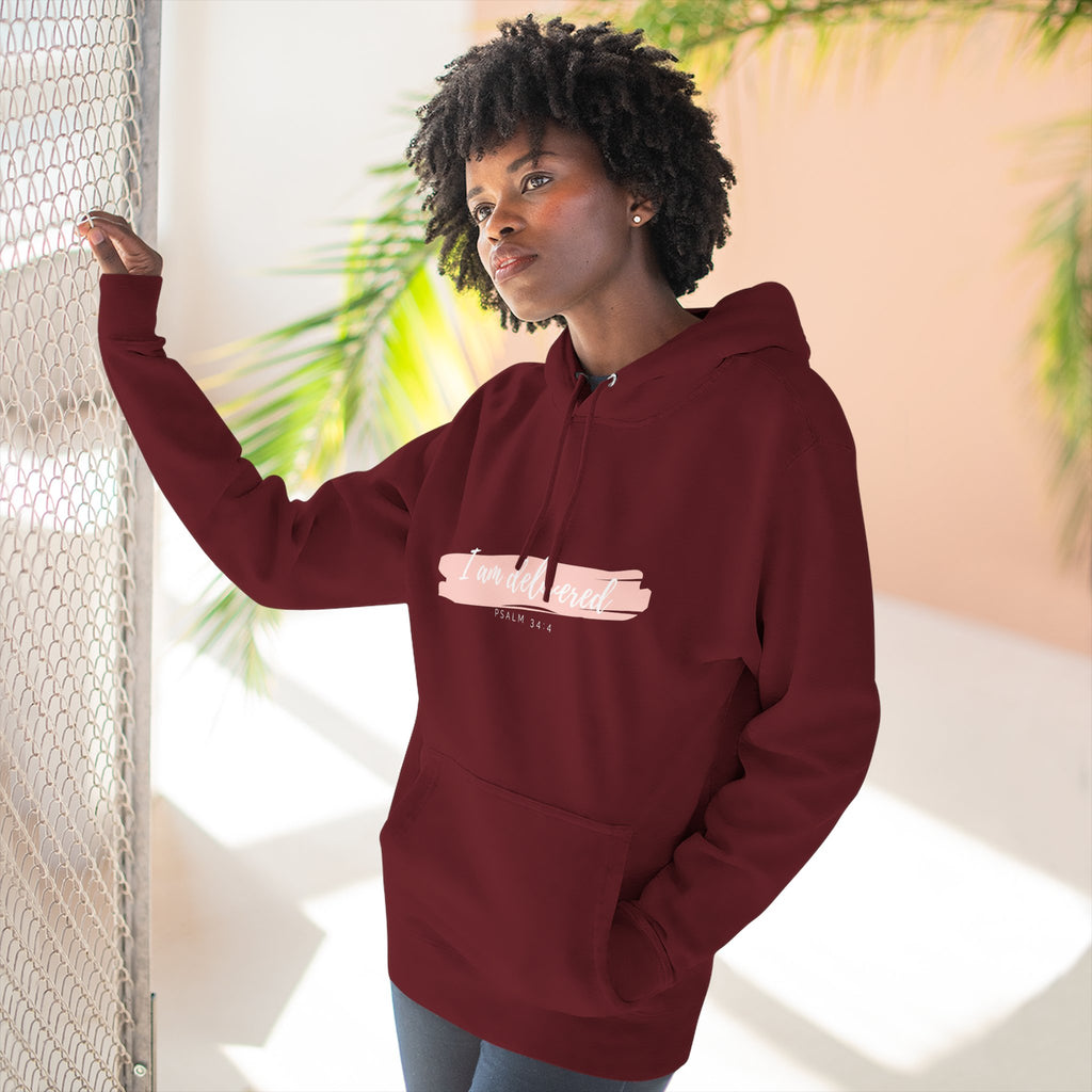 I Am Delivered Christian Hoodie — Psalm 34:4 Faith Hoodie | Inspirational Scripture Pullover | Unisex Christian Apparel