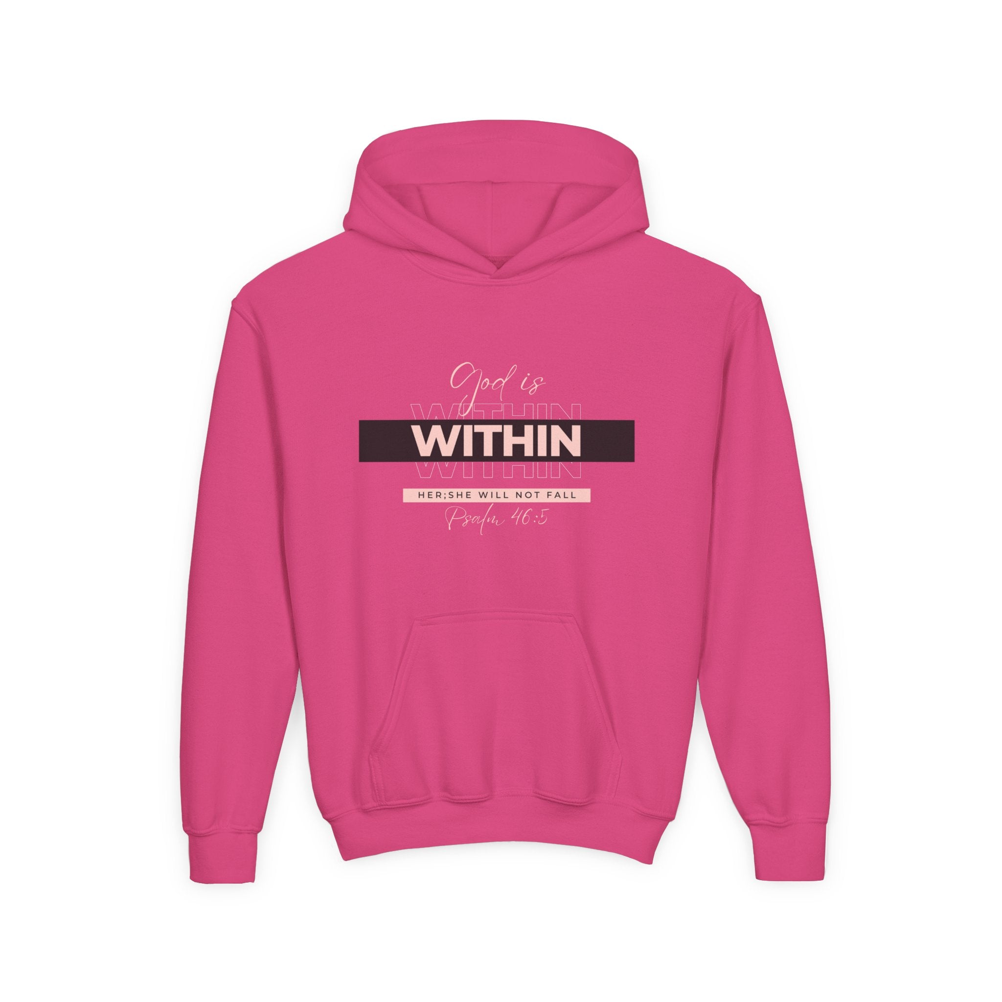 God Is Within Her Youth Hoodie — Psalm 46:5 Christian Hoodie for Girls | Inspirational Faith-Based Kids Pullover
