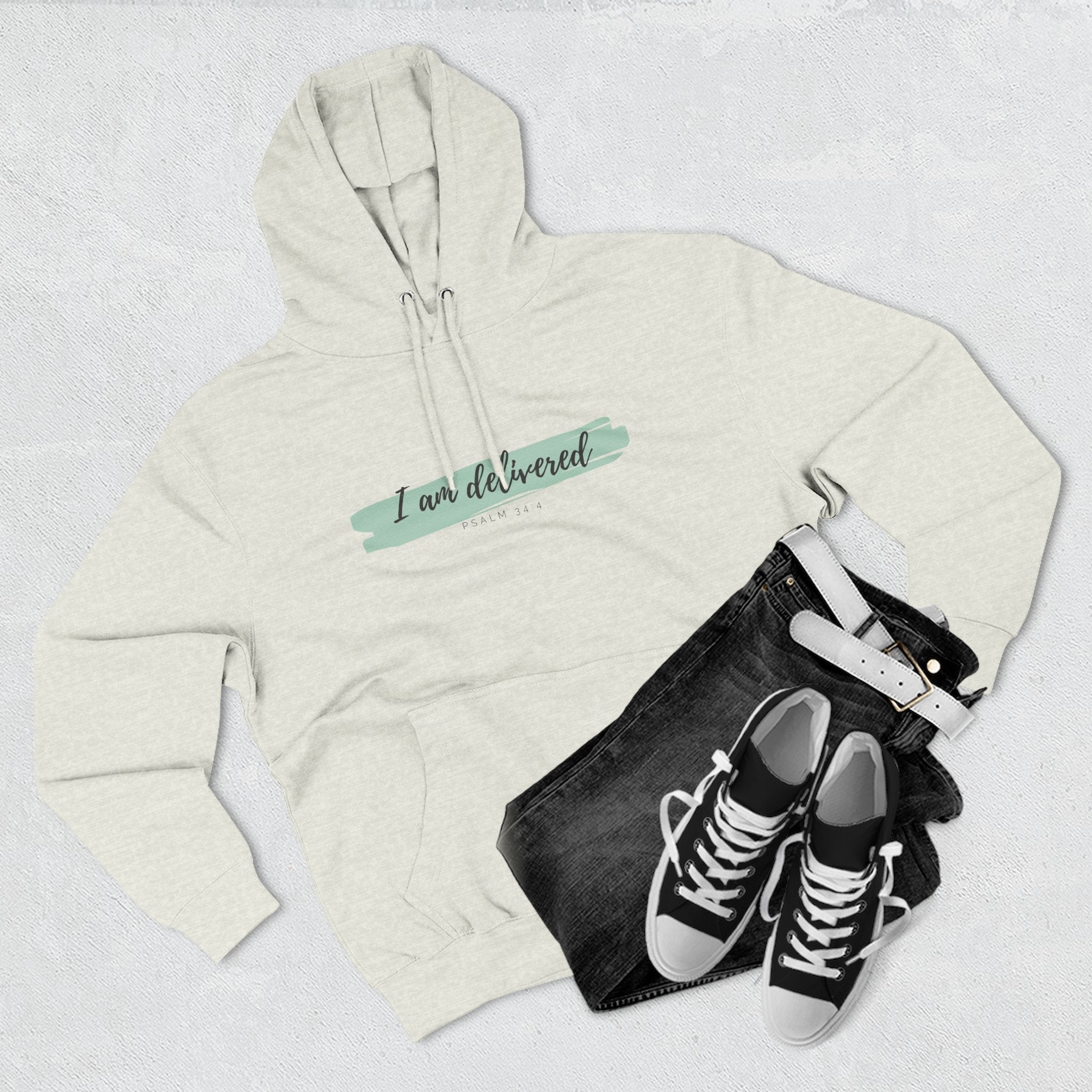 I Am Delivered Christian Hoodie — Psalm 34:4 Faith Hoodie | Inspirational Scripture Pullover | Unisex Christian Apparel