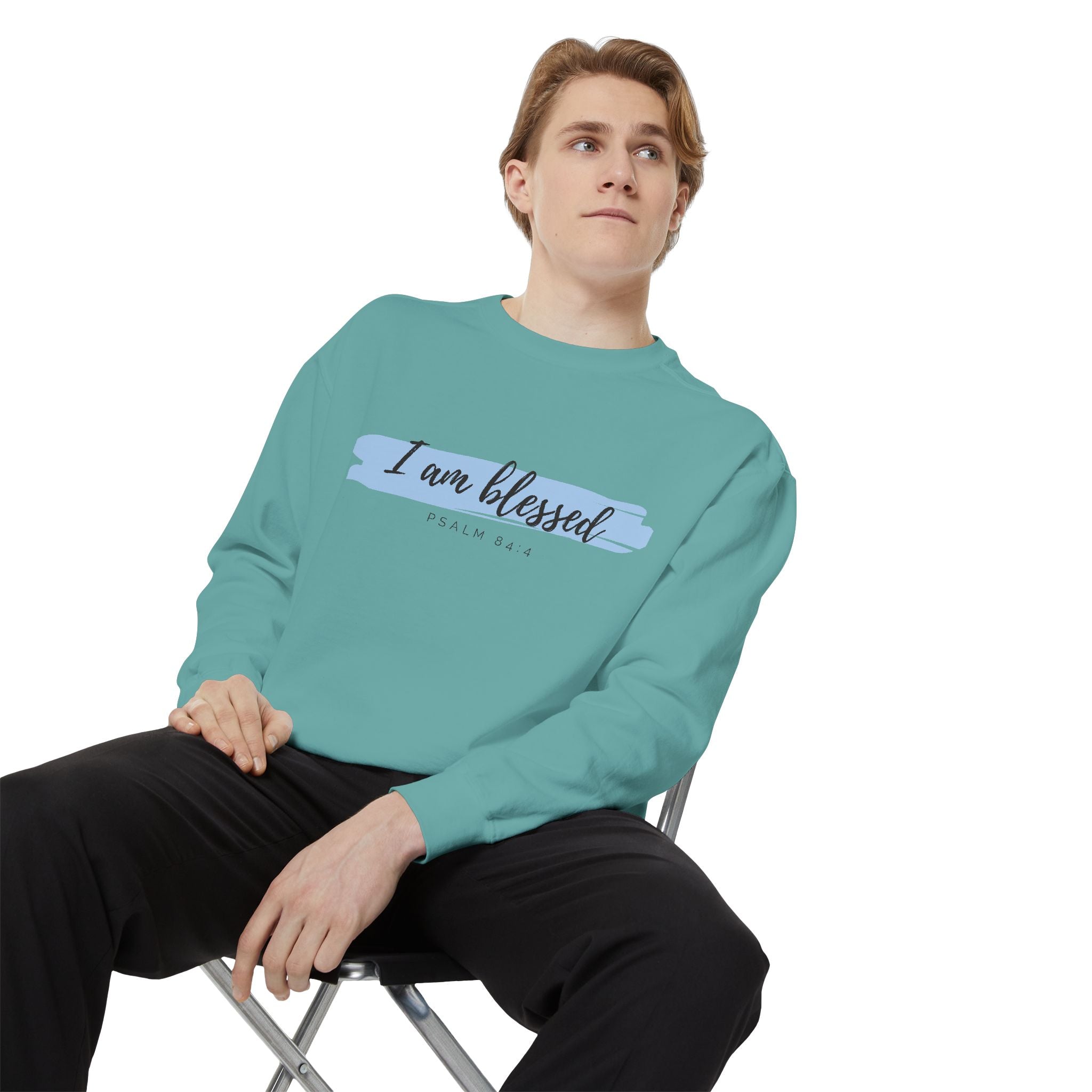 I Am Blessed Sweatshirt – Psalm 84:4 Christian Inspirational Crewneck (Garment-Dyed)