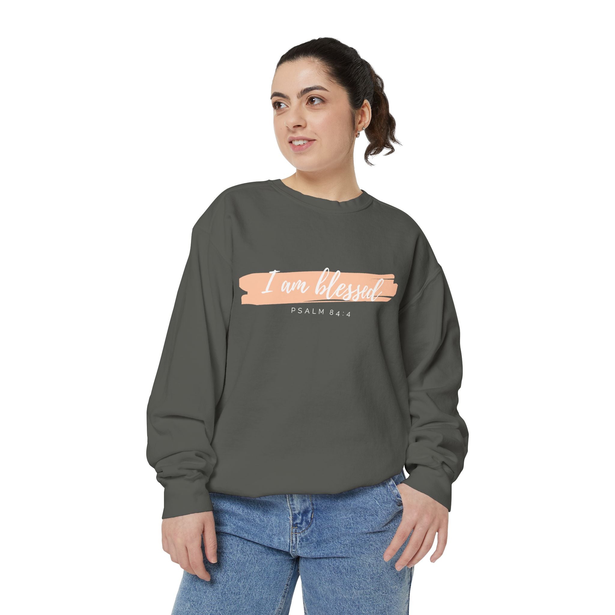 I Am Blessed Sweatshirt – Psalm 84:4 Christian Inspirational Crewneck (Garment-Dyed)