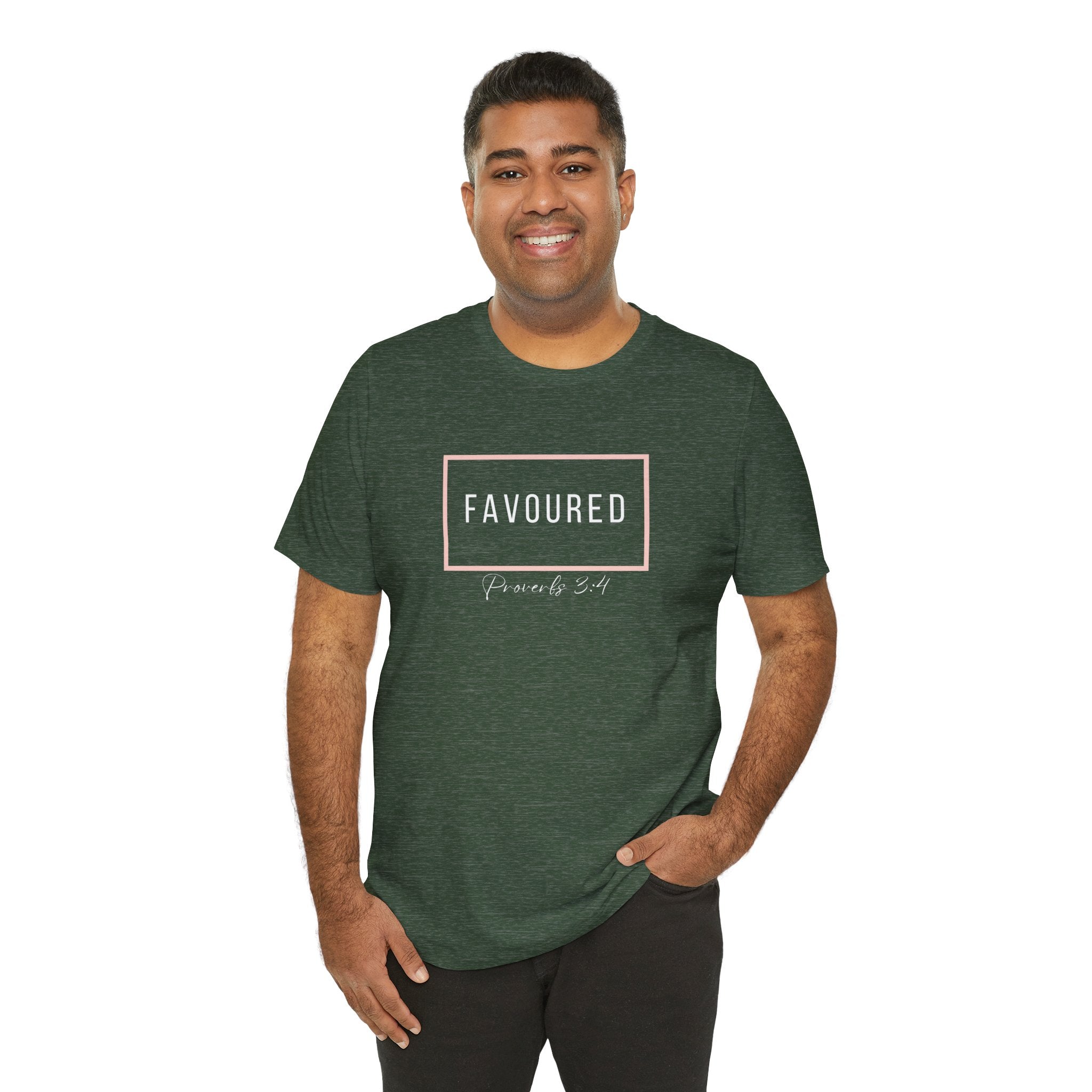 Favoured Christian T-Shirt – Proverbs 3:4 Scripture Tee | Faith-Based Unisex Shirt