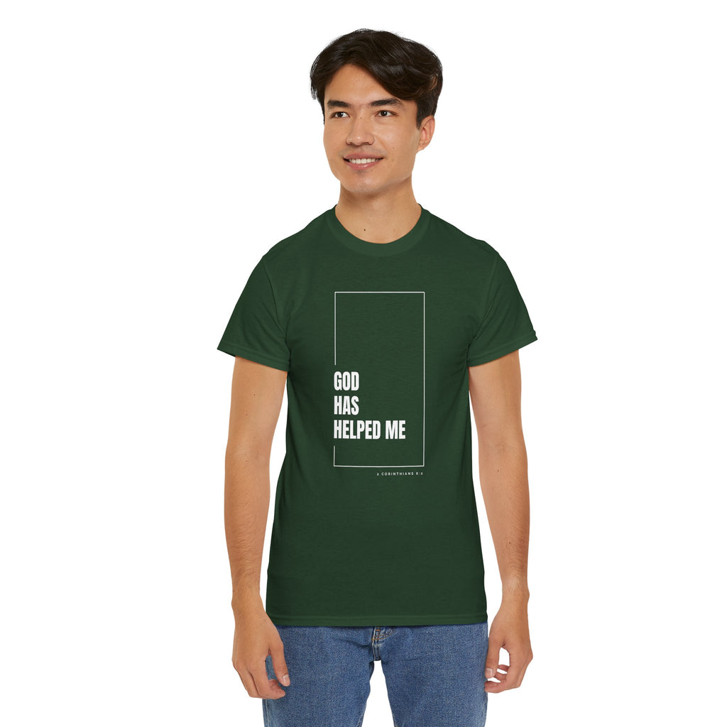 God Has Helped Me Christian T-Shirt – 2 Corinthians 6:2 Faith Tee | Unisex Heavy Cotton Shirt