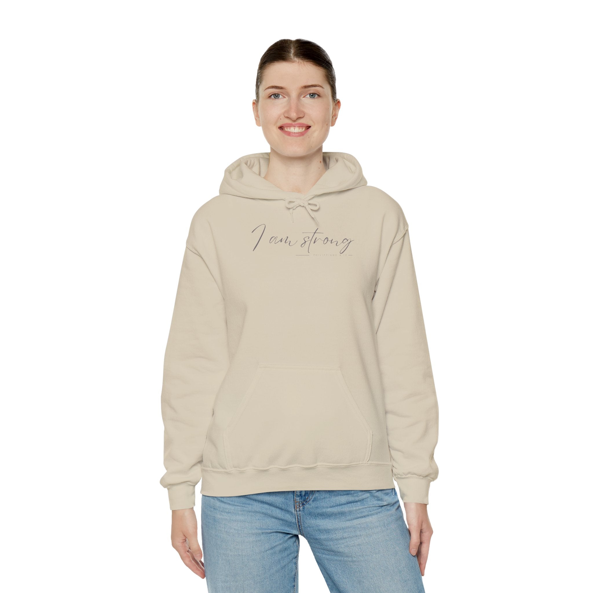 I Am Strong Hoodie – Philippians 4:13 Christian Unisex Faith Sweatshirt