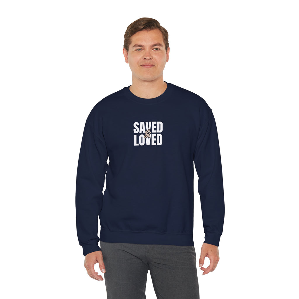 Saved & Loved Crewneck Sweatshirt — Psalm 91:16 Christian Faith Sweatshirt