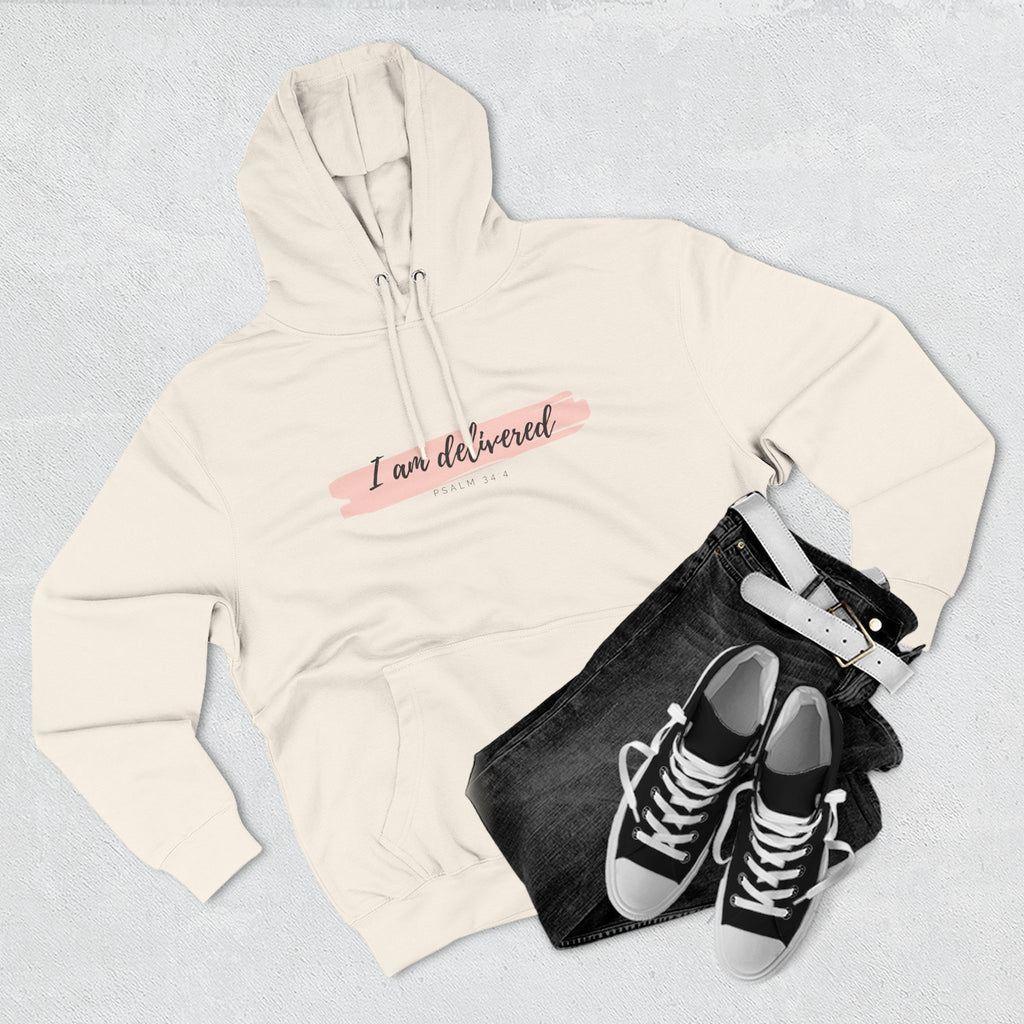 I Am Delivered Christian Hoodie — Psalm 34:4 Faith Hoodie | Inspirational Scripture Pullover | Unisex Christian Apparel