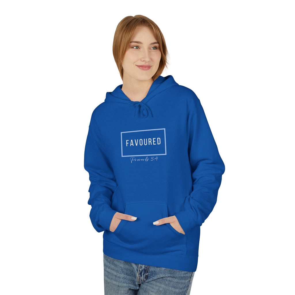 Favoured Christian Hoodie – Proverbs 3:4 Minimalist Script Hoodie | Faith-Based Unisex Pullover