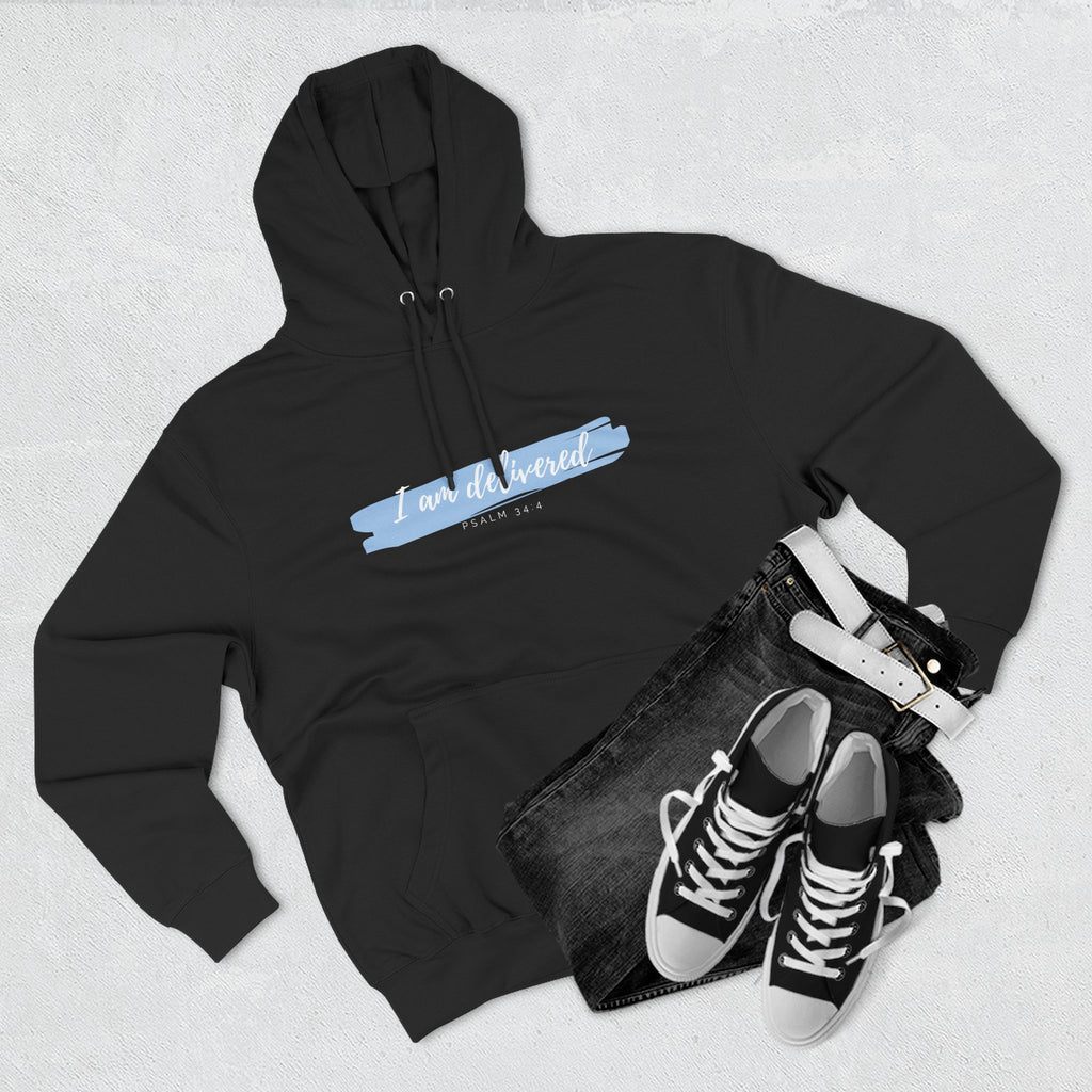 I Am Delivered Christian Hoodie — Psalm 34:4 Faith Hoodie | Inspirational Scripture Pullover | Unisex Christian Apparel