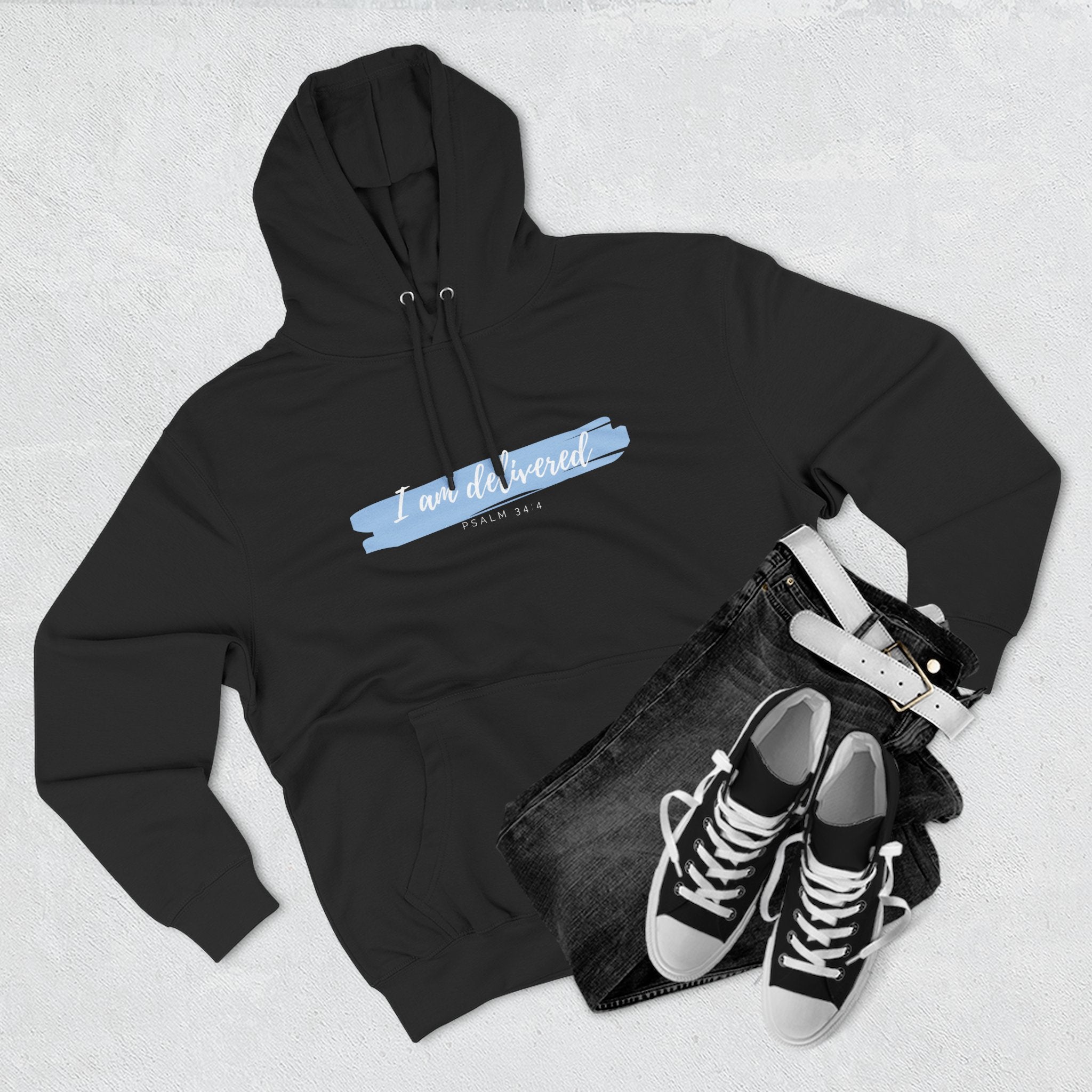 I Am Delivered Christian Hoodie — Psalm 34:4 Faith Hoodie | Inspirational Scripture Pullover | Unisex Christian Apparel