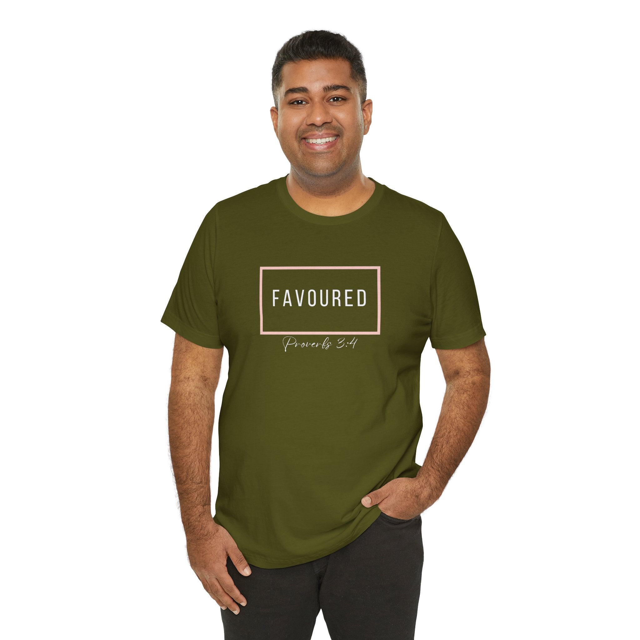 Favoured Christian T-Shirt – Proverbs 3:4 Scripture Tee | Faith-Based Unisex Shirt