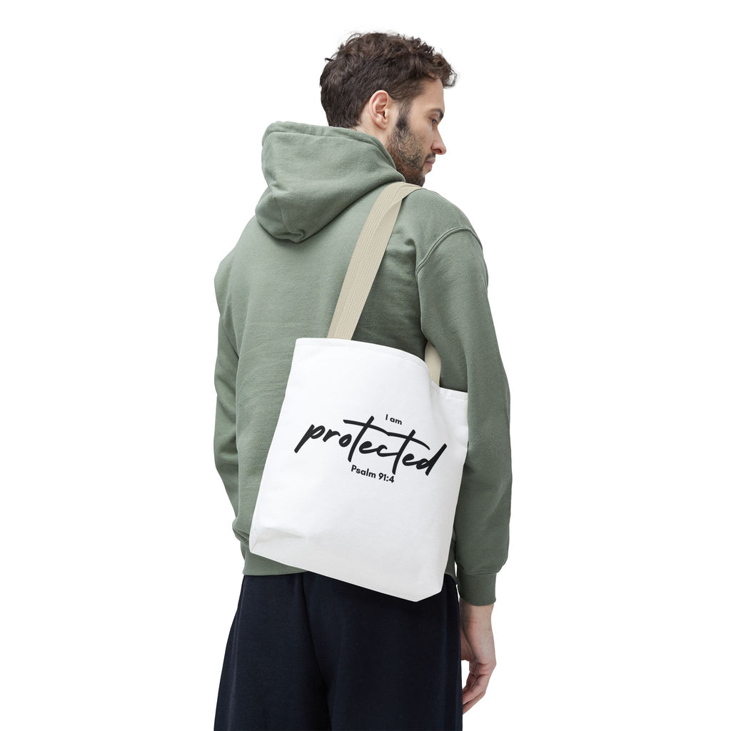 I Am Protected Tote Bag — Psalm 91:4 Christian Scripture Canvas Tote | Faith-Based Carryall