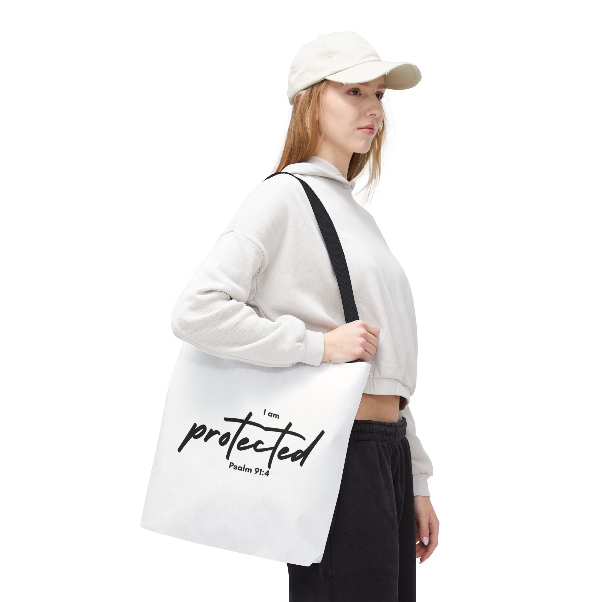 I Am Protected Tote Bag — Psalm 91:4 Christian Scripture Canvas Tote | Faith-Based Carryall