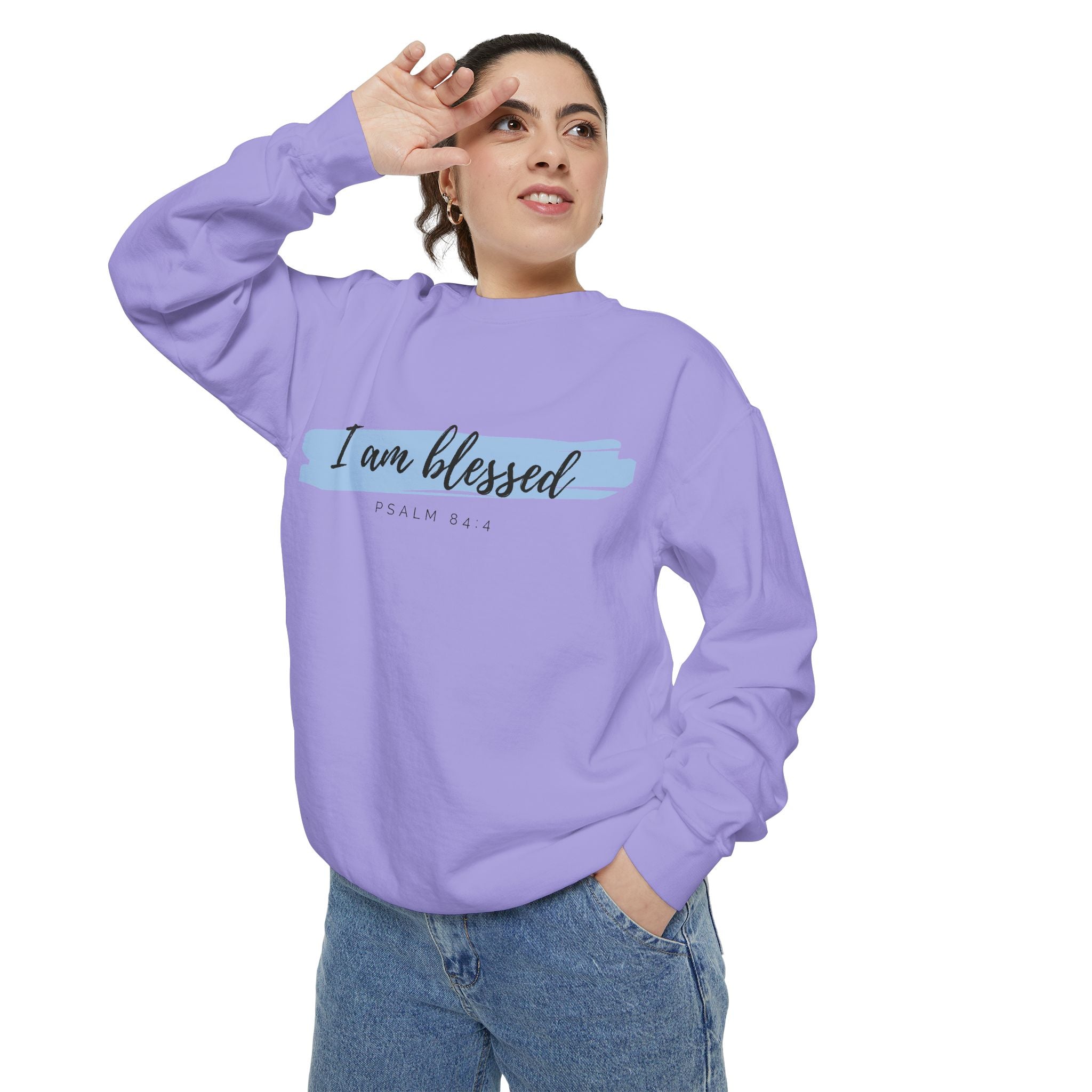 I Am Blessed Sweatshirt – Psalm 84:4 Christian Inspirational Crewneck (Garment-Dyed)