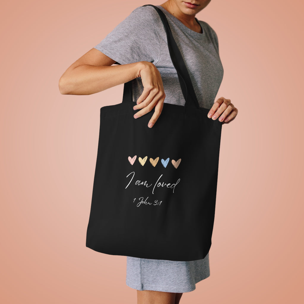 I Am Loved Tote Bag – 1 John 3:1 Christian Cotton Scripture Tote