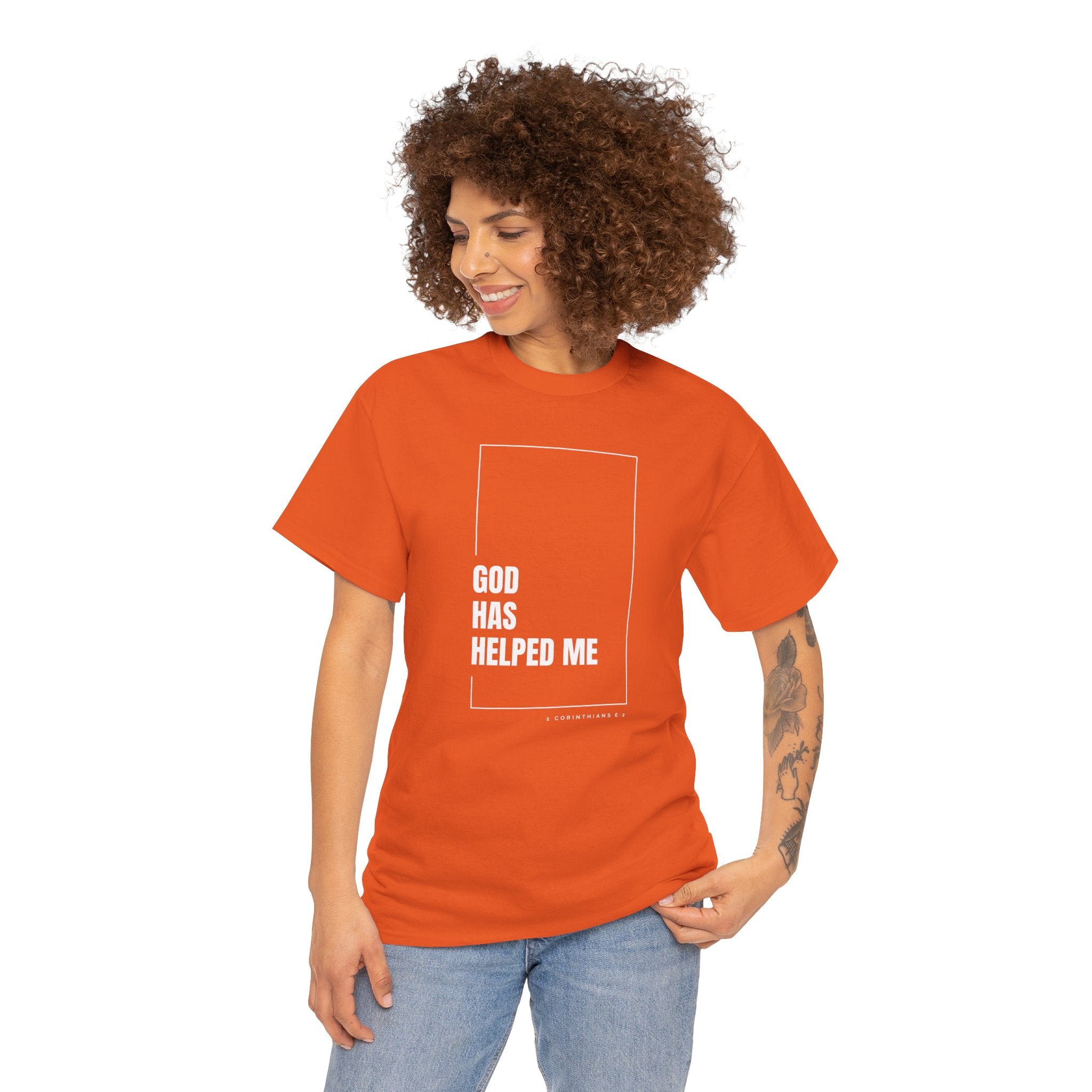 God Has Helped Me Christian T-Shirt – 2 Corinthians 6:2 Faith Tee | Unisex Heavy Cotton Shirt