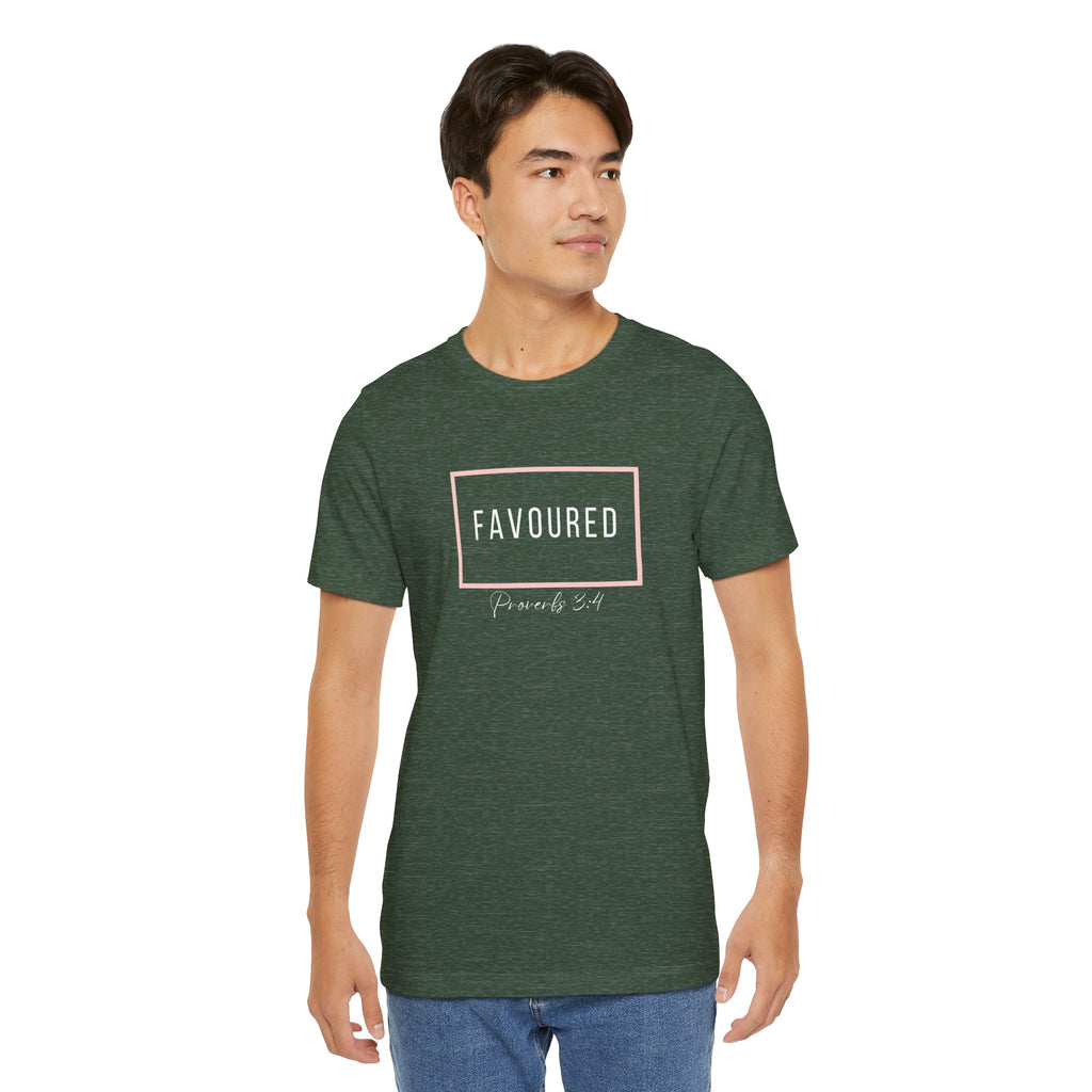 Favoured Christian T-Shirt – Proverbs 3:4 Scripture Tee | Faith-Based Unisex Shirt