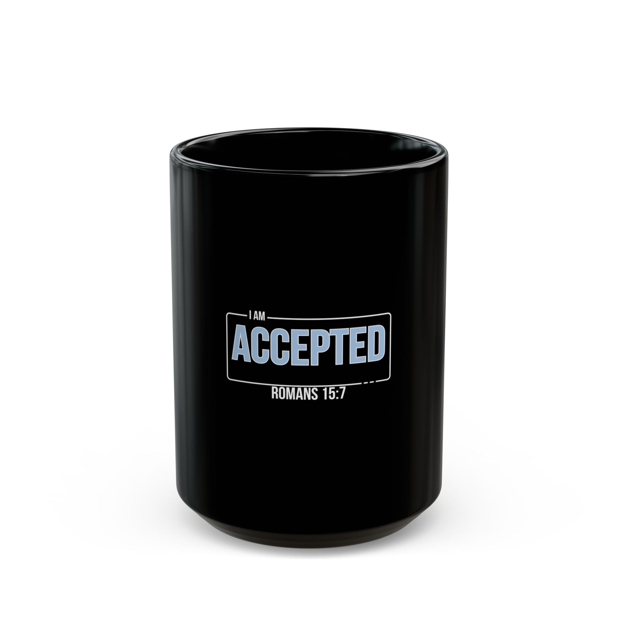 “I Am Accepted” Christian Ceramic Mug – Romans 15:7 Scripture Coffee Cup (11oz & 15oz) – Faith-Inspired Gift