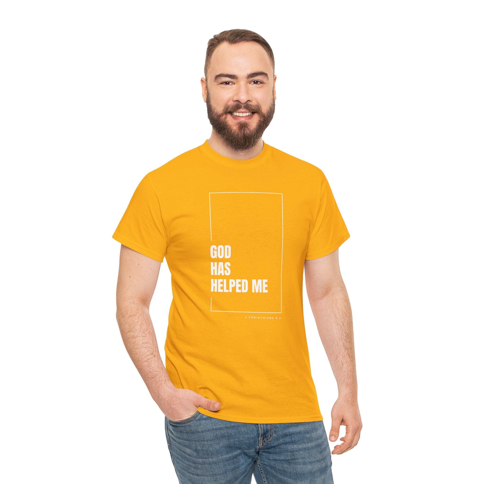 God Has Helped Me Christian T-Shirt – 2 Corinthians 6:2 Faith Tee | Unisex Heavy Cotton Shirt