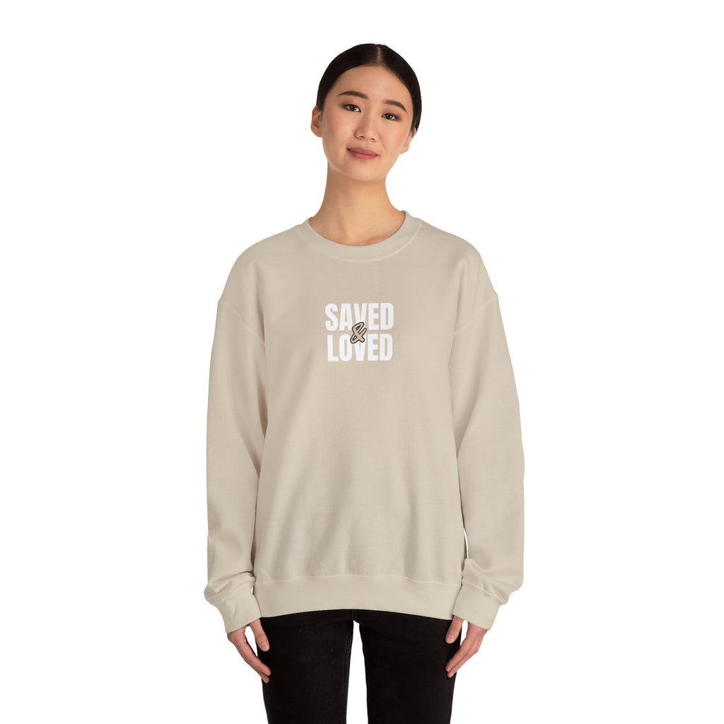 Saved & Loved Crewneck Sweatshirt — Psalm 91:16 Christian Faith Sweatshirt