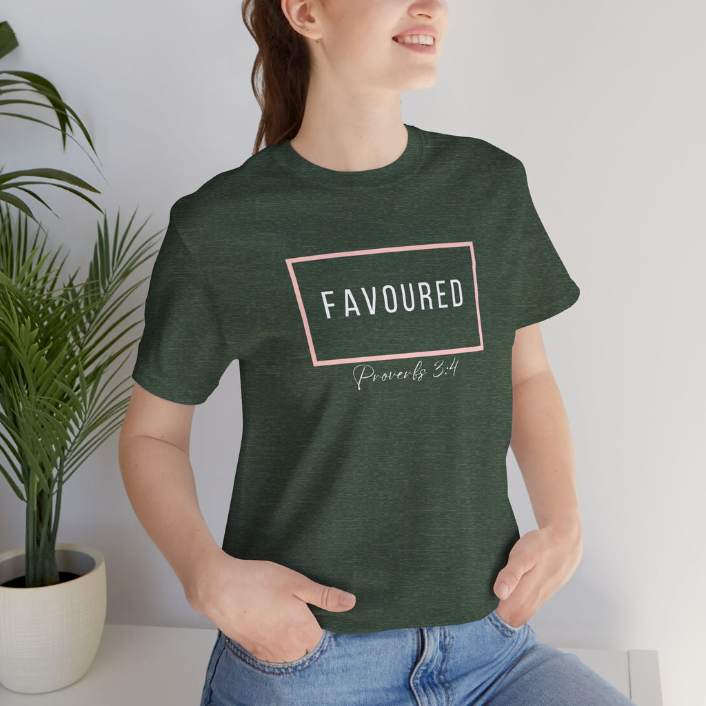 Favoured Christian T-Shirt – Proverbs 3:4 Scripture Tee | Faith-Based Unisex Shirt