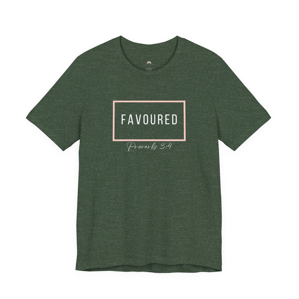 Favoured Christian T-Shirt – Proverbs 3:4 Scripture Tee | Faith-Based Unisex Shirt