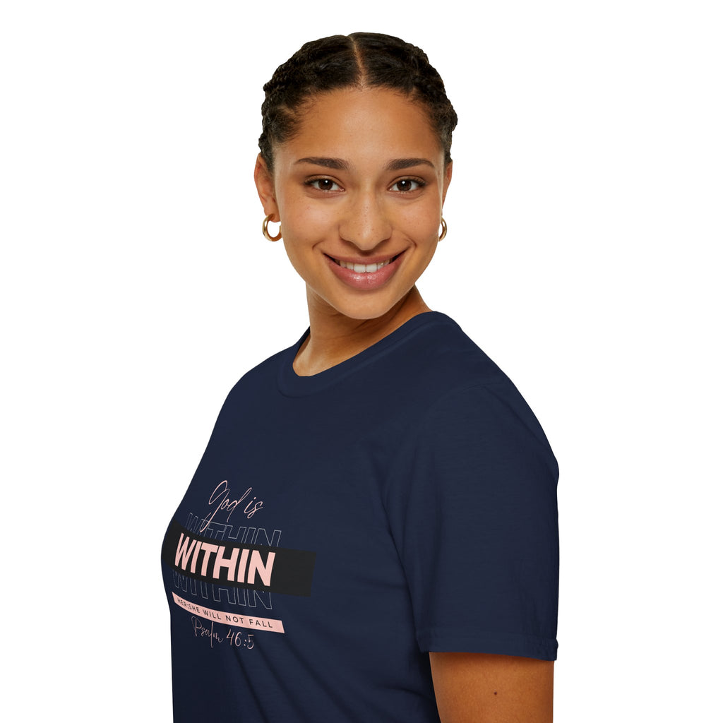 Christian T-Shirt – God Is Within Her (Psalm 46:5) – Inspirational Bible Verse Tee, Faith Apparel for Women