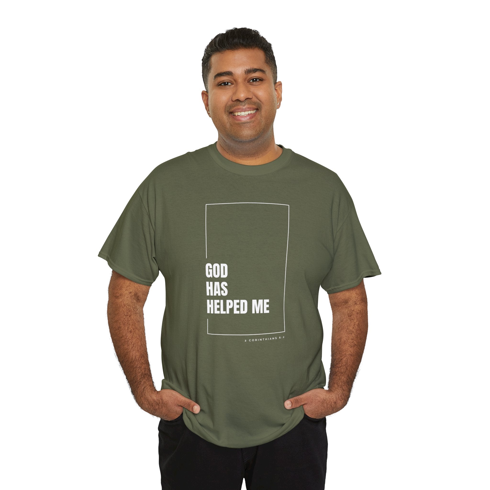 God Has Helped Me Christian T-Shirt – 2 Corinthians 6:2 Faith Tee | Unisex Heavy Cotton Shirt