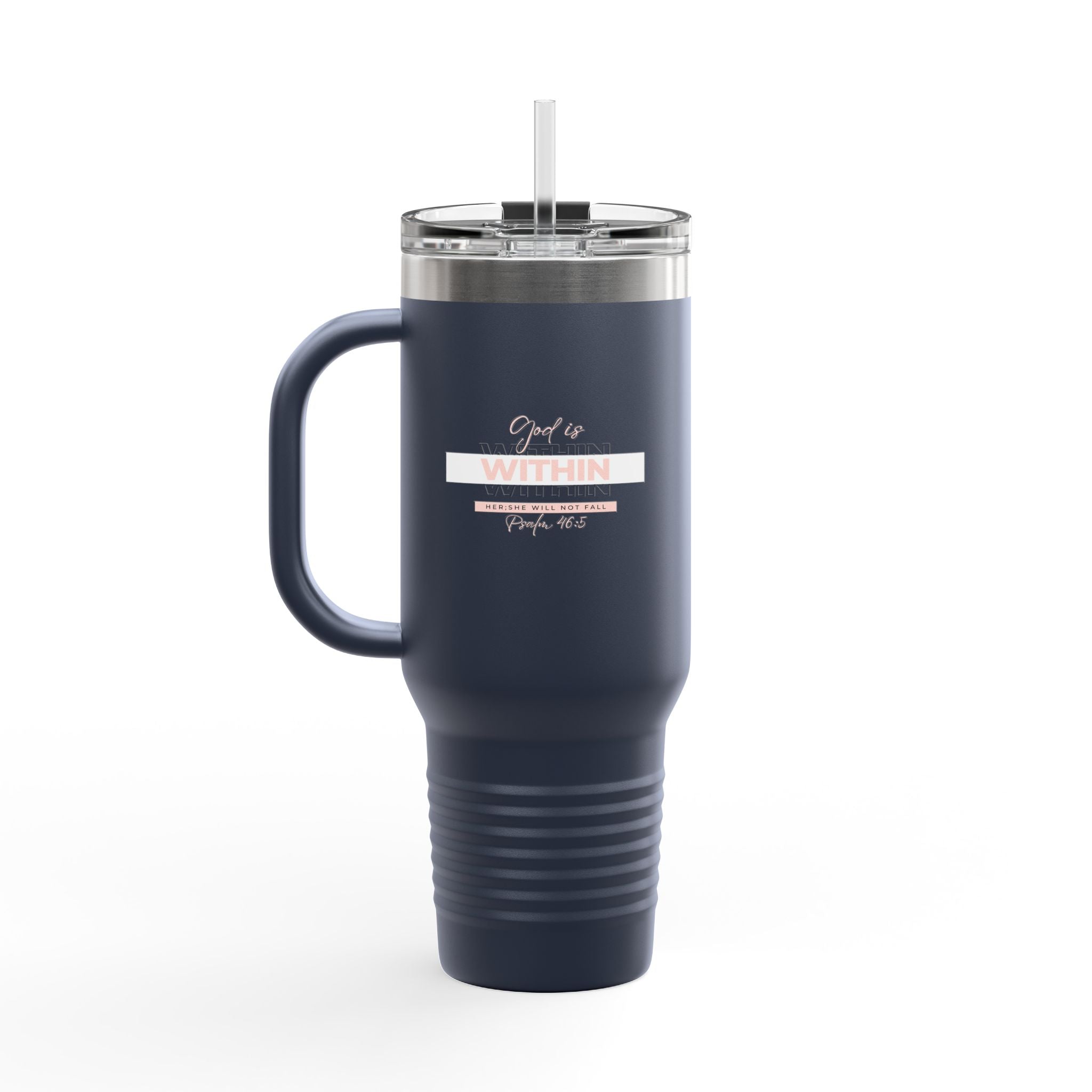 God Is Within Her Insulated Travel Mug — Psalm 46:5 Christian Tumbler with Handle