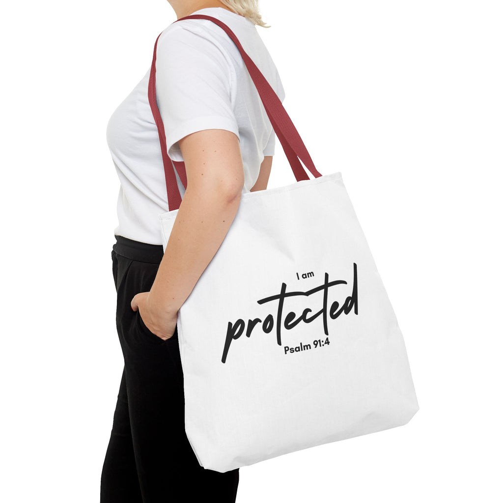 I Am Protected Tote Bag — Psalm 91:4 Christian Scripture Canvas Tote | Faith-Based Carryall