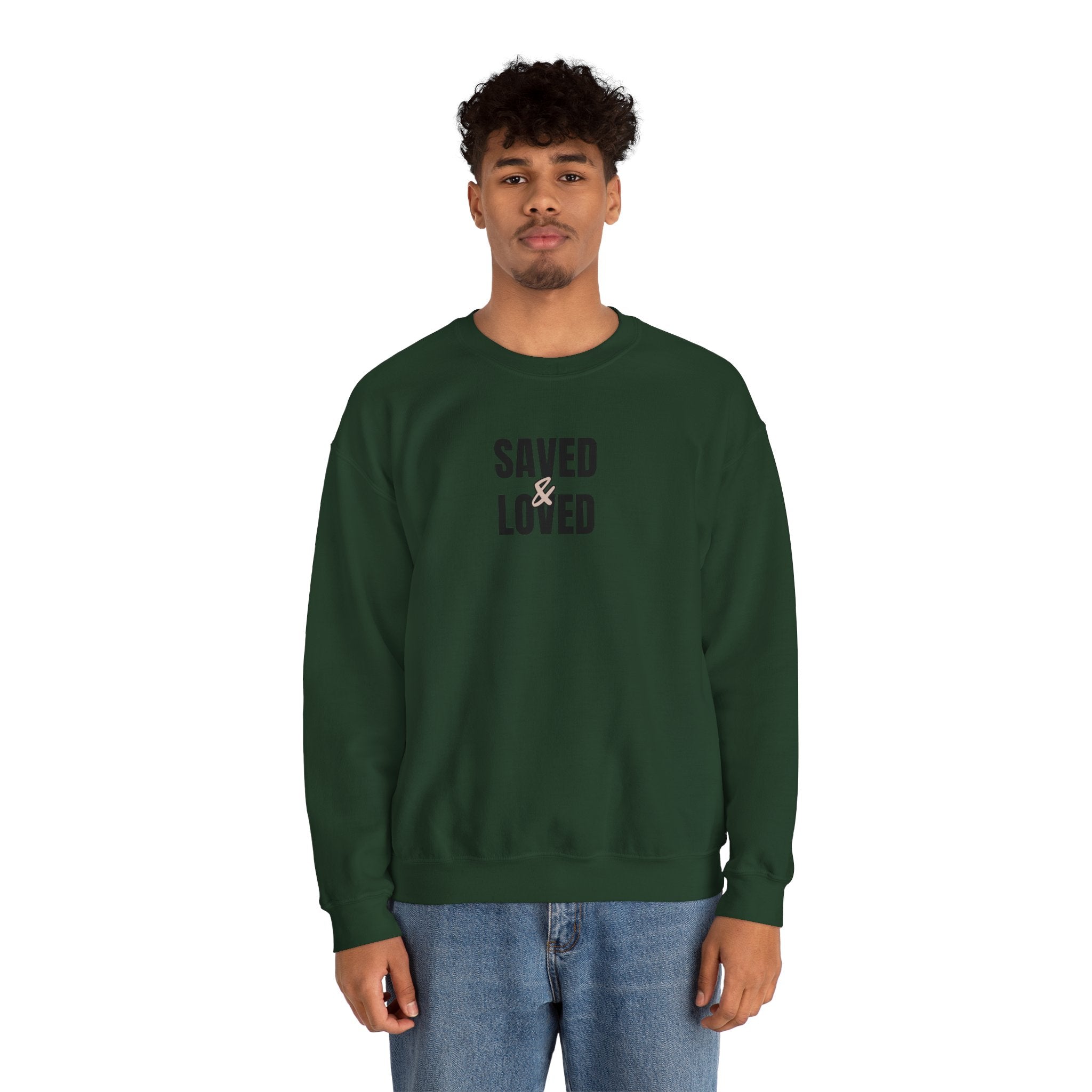Saved & Loved Crewneck Sweatshirt — Psalm 91:16 Christian Faith Sweatshirt