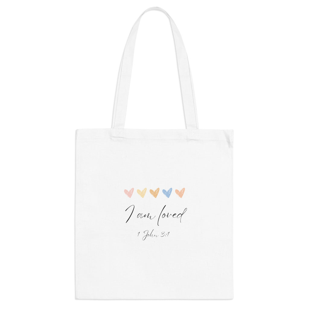 I Am Loved Tote Bag – 1 John 3:1 Scripture Cotton Tote | Christian Inspirational Canvas Bag