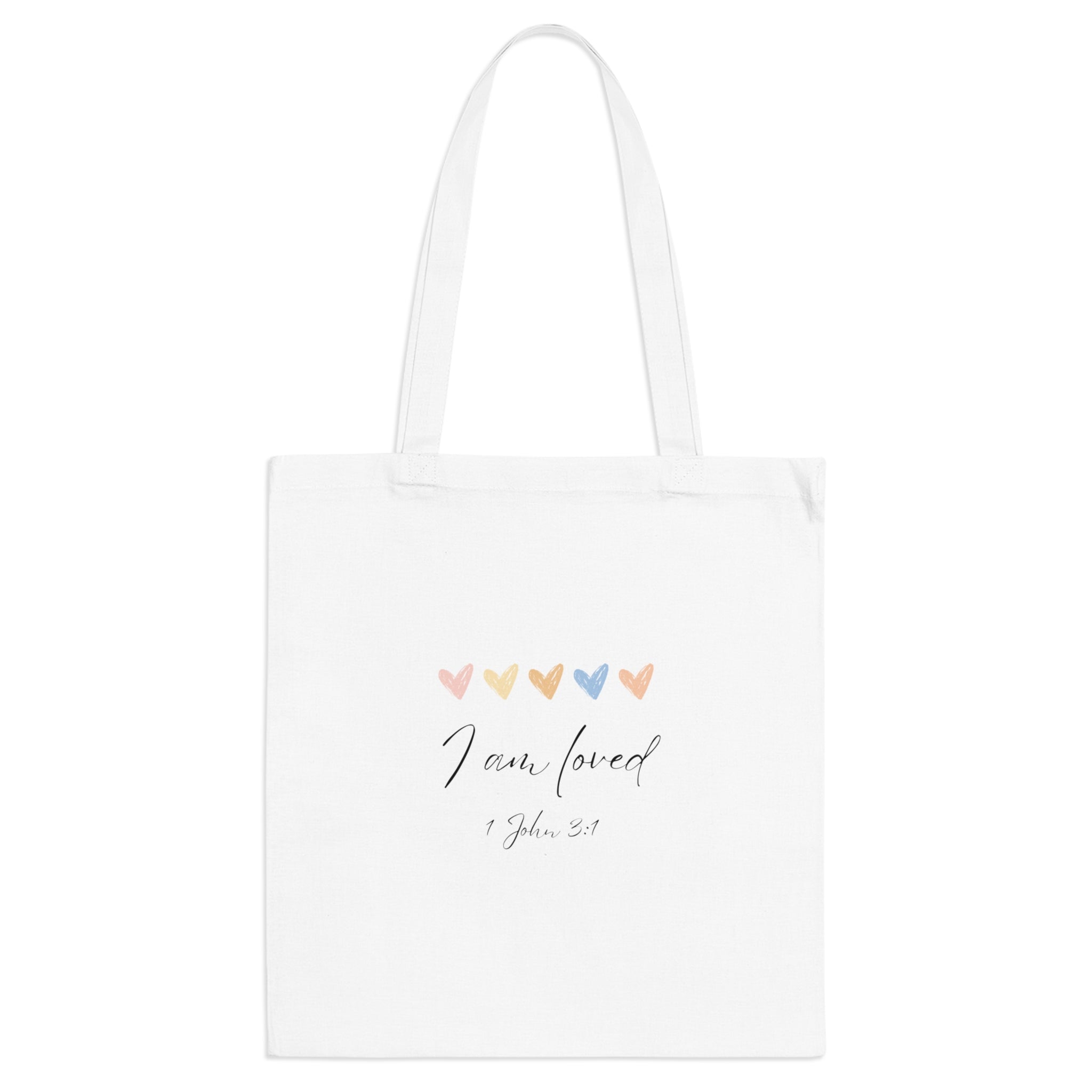 I Am Loved Tote Bag – 1 John 3:1 Scripture Cotton Tote | Christian Inspirational Canvas Bag