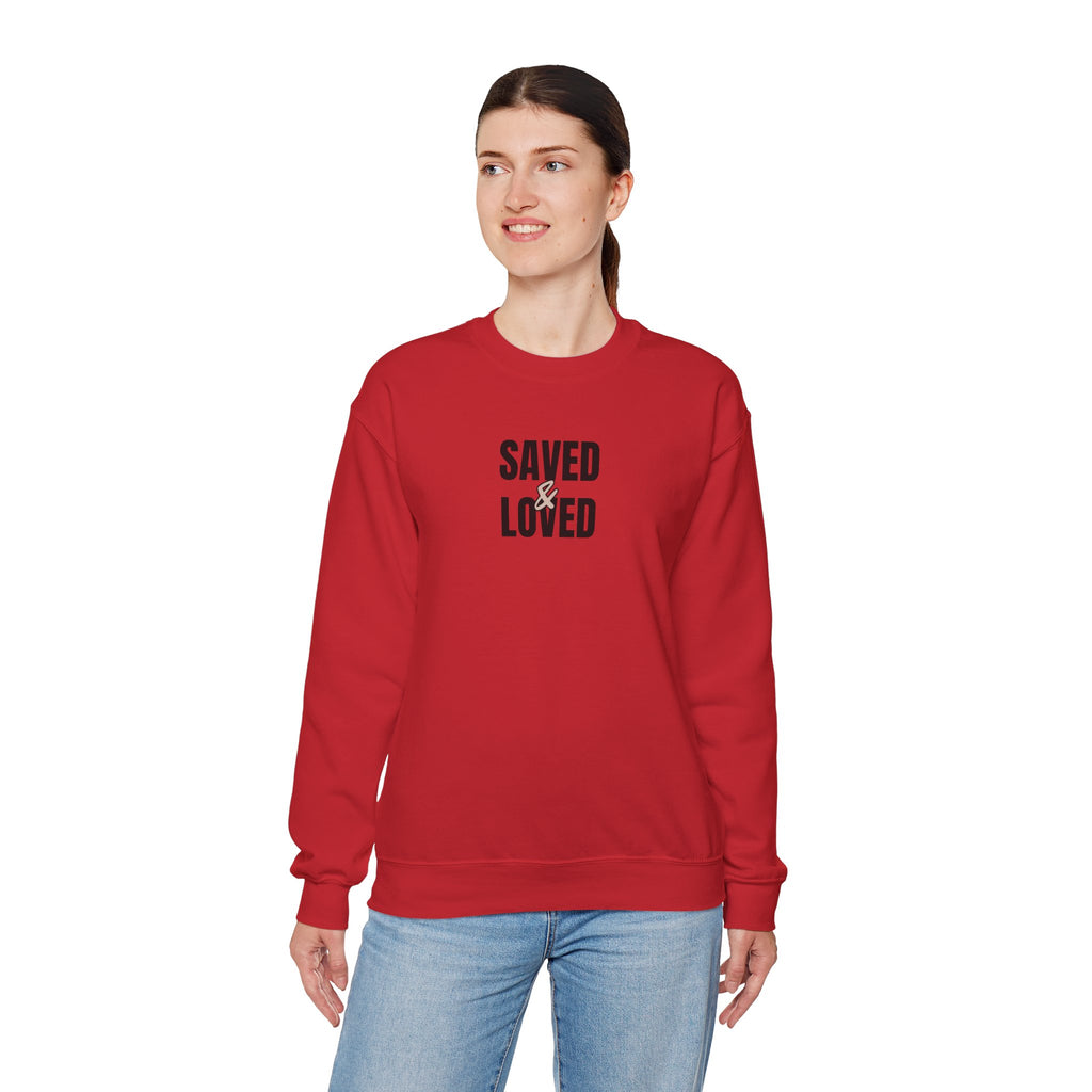 Saved & Loved Crewneck Sweatshirt — Psalm 91:16 Christian Faith Sweatshirt