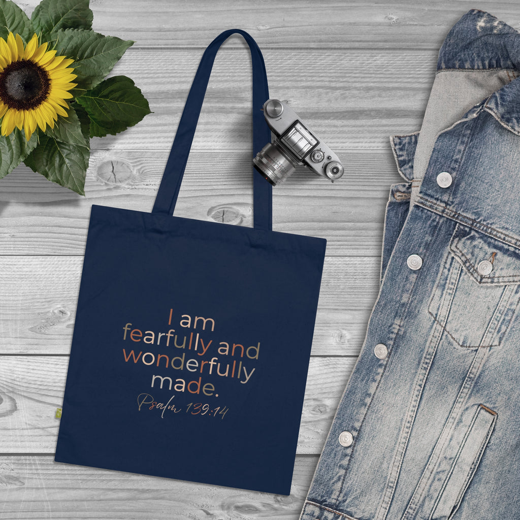 Fearfully & Wonderfully Made Organic Cotton Tote — Psalm 139:14 Scripture Bag | Christian Eco-Friendly Canvas Tote