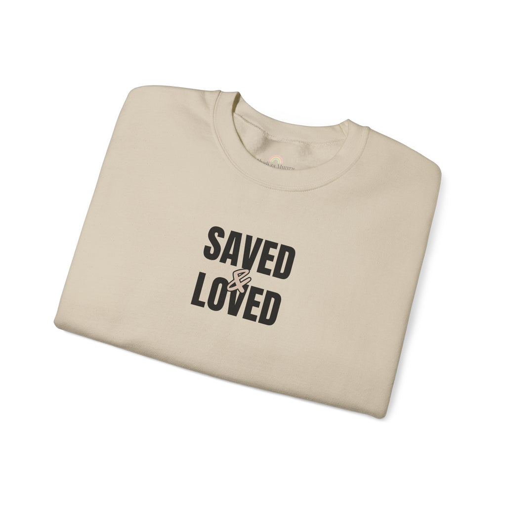 Saved & Loved Crewneck Sweatshirt — Psalm 91:16 Christian Faith Sweatshirt
