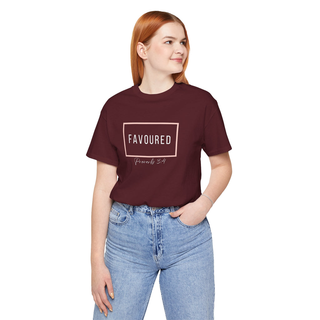 Favoured Christian T-Shirt – Proverbs 3:4 Scripture Tee | Faith-Based Unisex Shirt