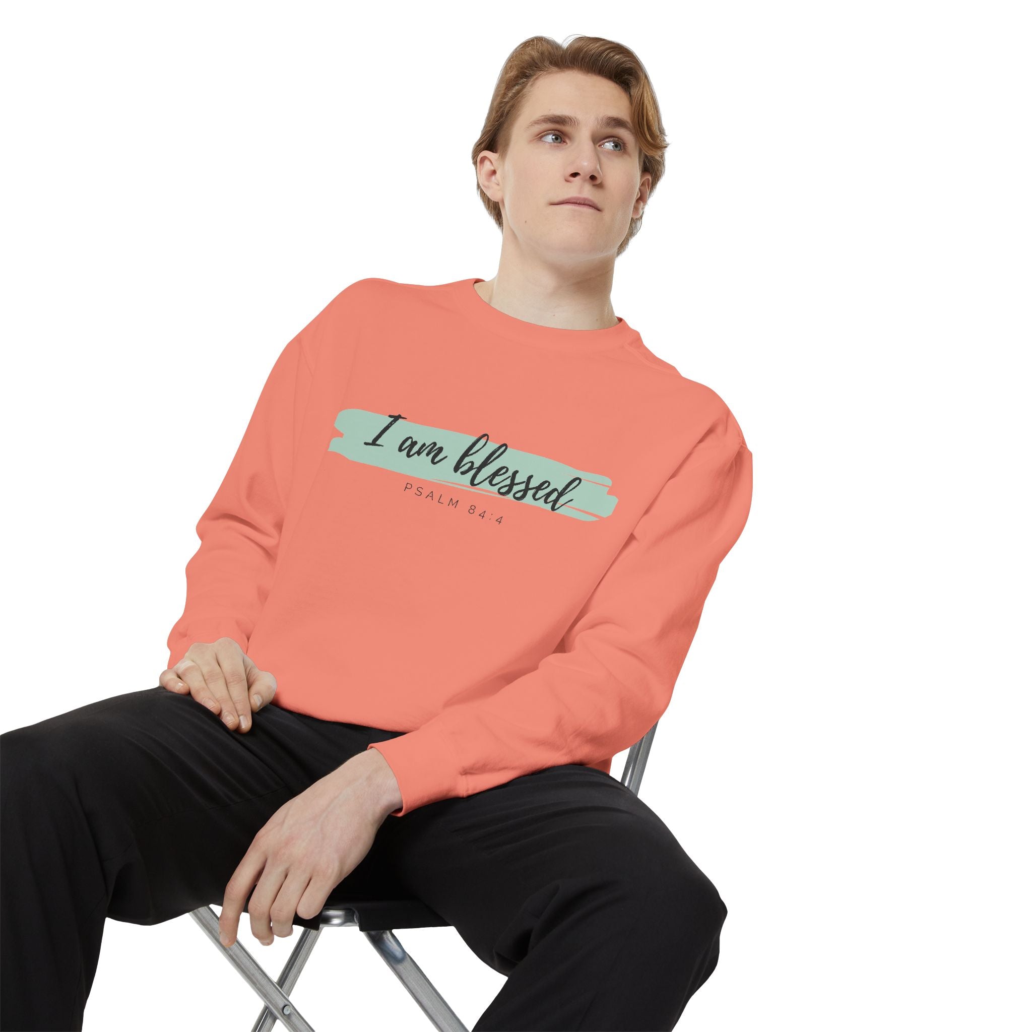 I Am Blessed Sweatshirt – Psalm 84:4 Christian Inspirational Crewneck (Garment-Dyed)