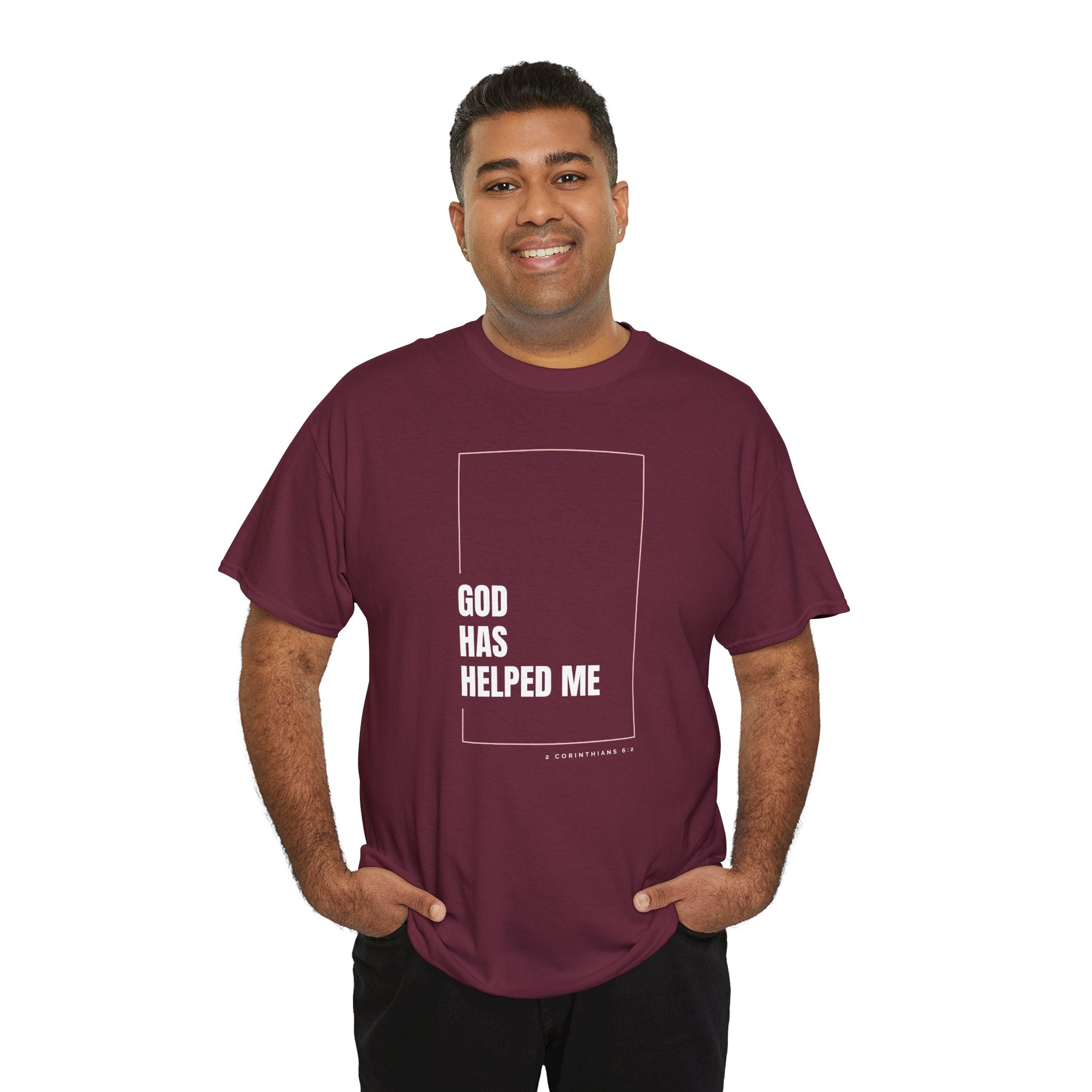 God Has Helped Me Christian T-Shirt – 2 Corinthians 6:2 Faith Tee | Unisex Heavy Cotton Shirt