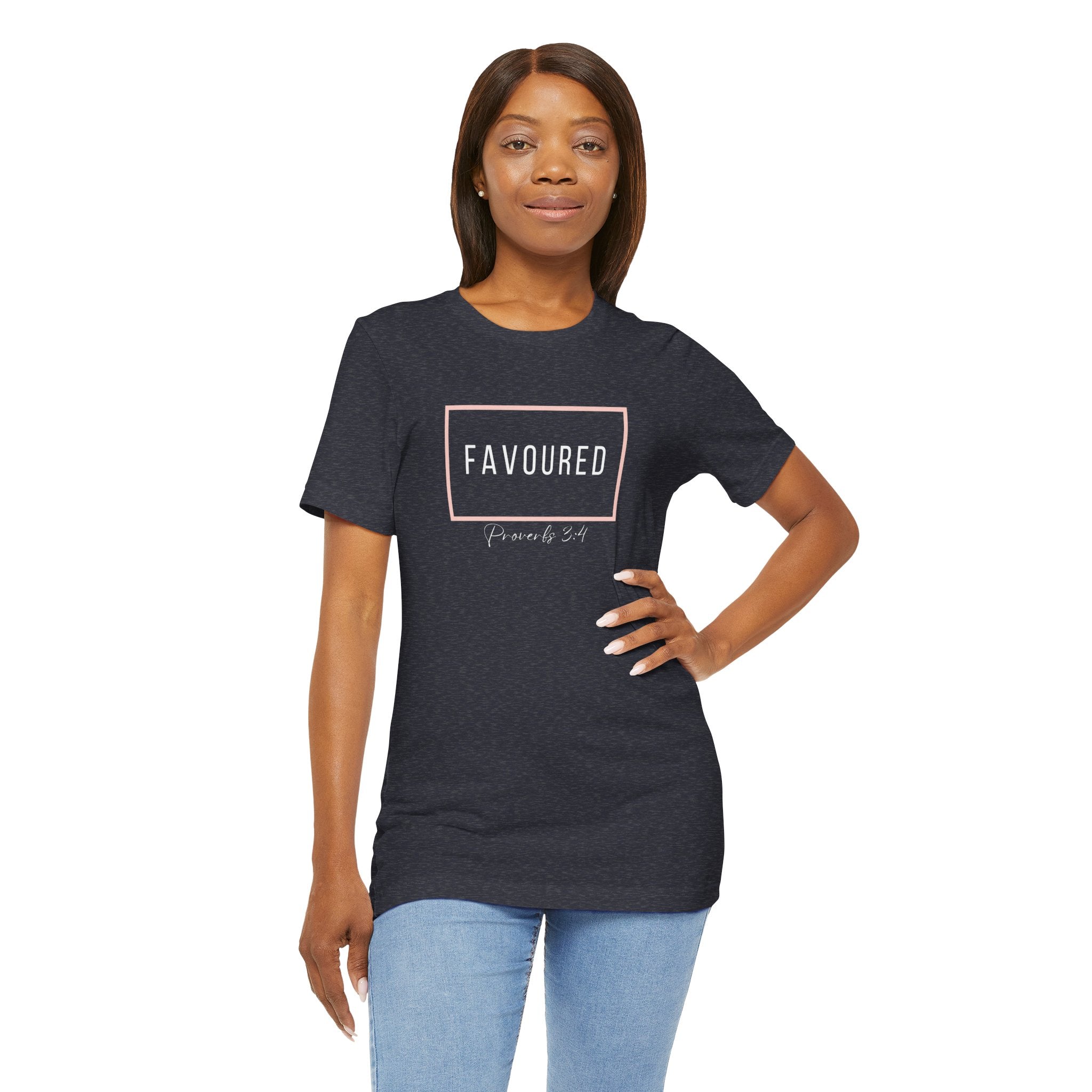 Favoured Christian T-Shirt – Proverbs 3:4 Scripture Tee | Faith-Based Unisex Shirt