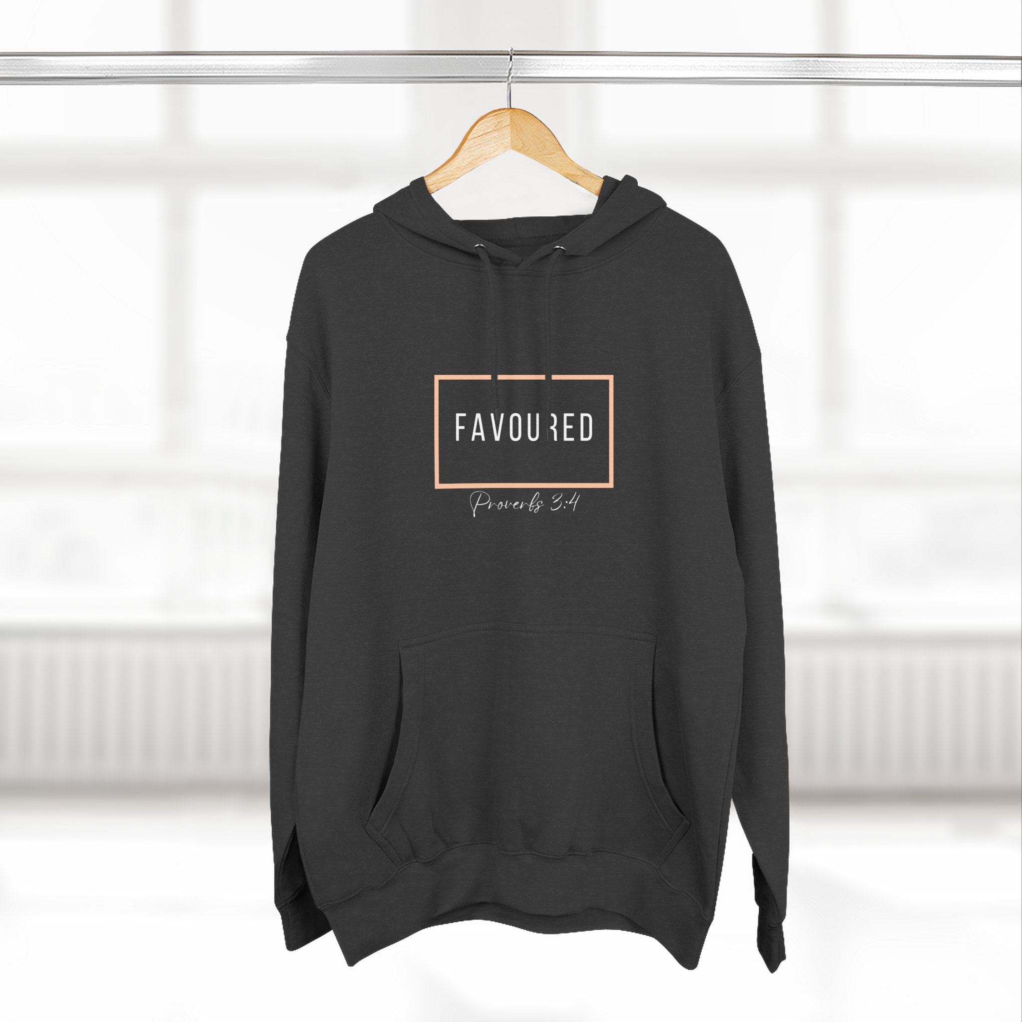 Favoured Christian Hoodie – Proverbs 3:4 Scripture Minimalist Hoodie | Faith-Based Unisex Fleece Pullover
