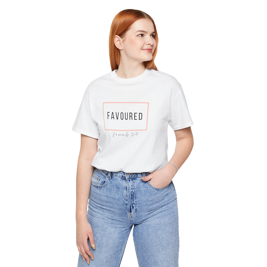 Favoured Christian T-Shirt – Proverbs 3:4 Scripture Tee | Faith-Based Unisex Shirt