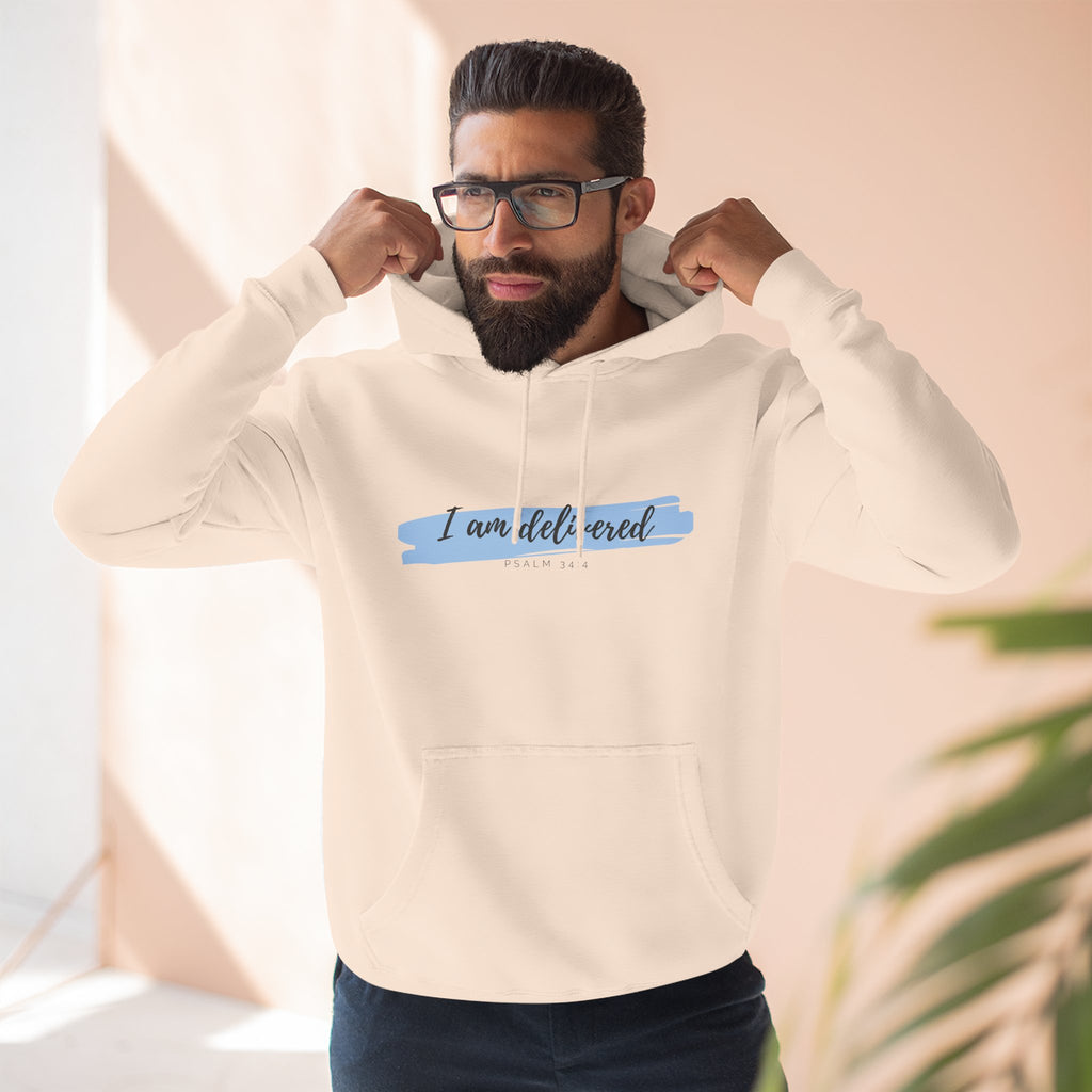 I Am Delivered Christian Hoodie — Psalm 34:4 Faith Hoodie | Inspirational Scripture Pullover | Unisex Christian Apparel