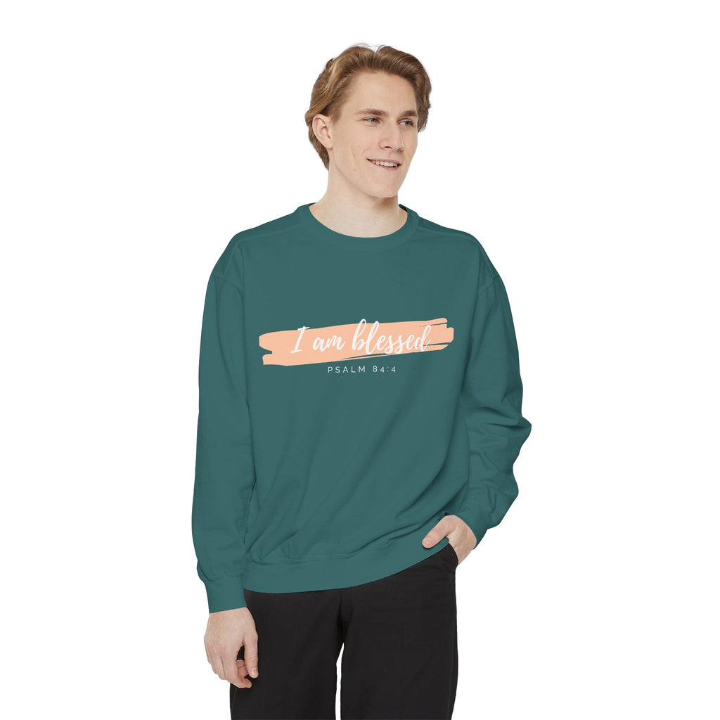 I Am Blessed Sweatshirt – Psalm 84:4 Christian Inspirational Crewneck (Garment-Dyed)