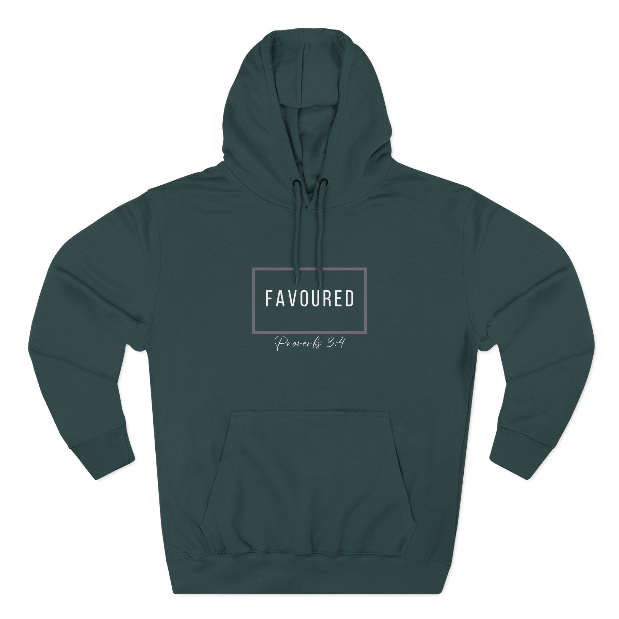 Favoured Christian Hoodie – Proverbs 3:4 Scripture Minimalist Hoodie | Faith-Based Unisex Fleece Pullover